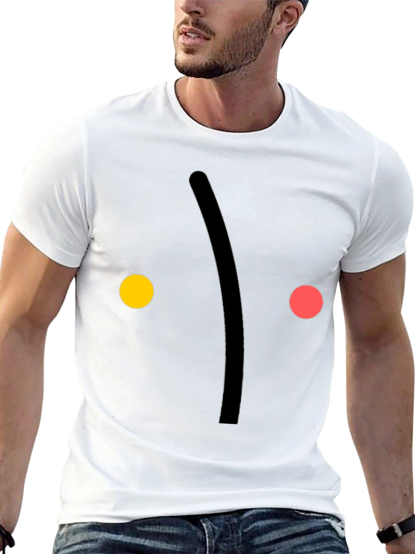 Minimalist Face Graphic Print Black T-Shirt