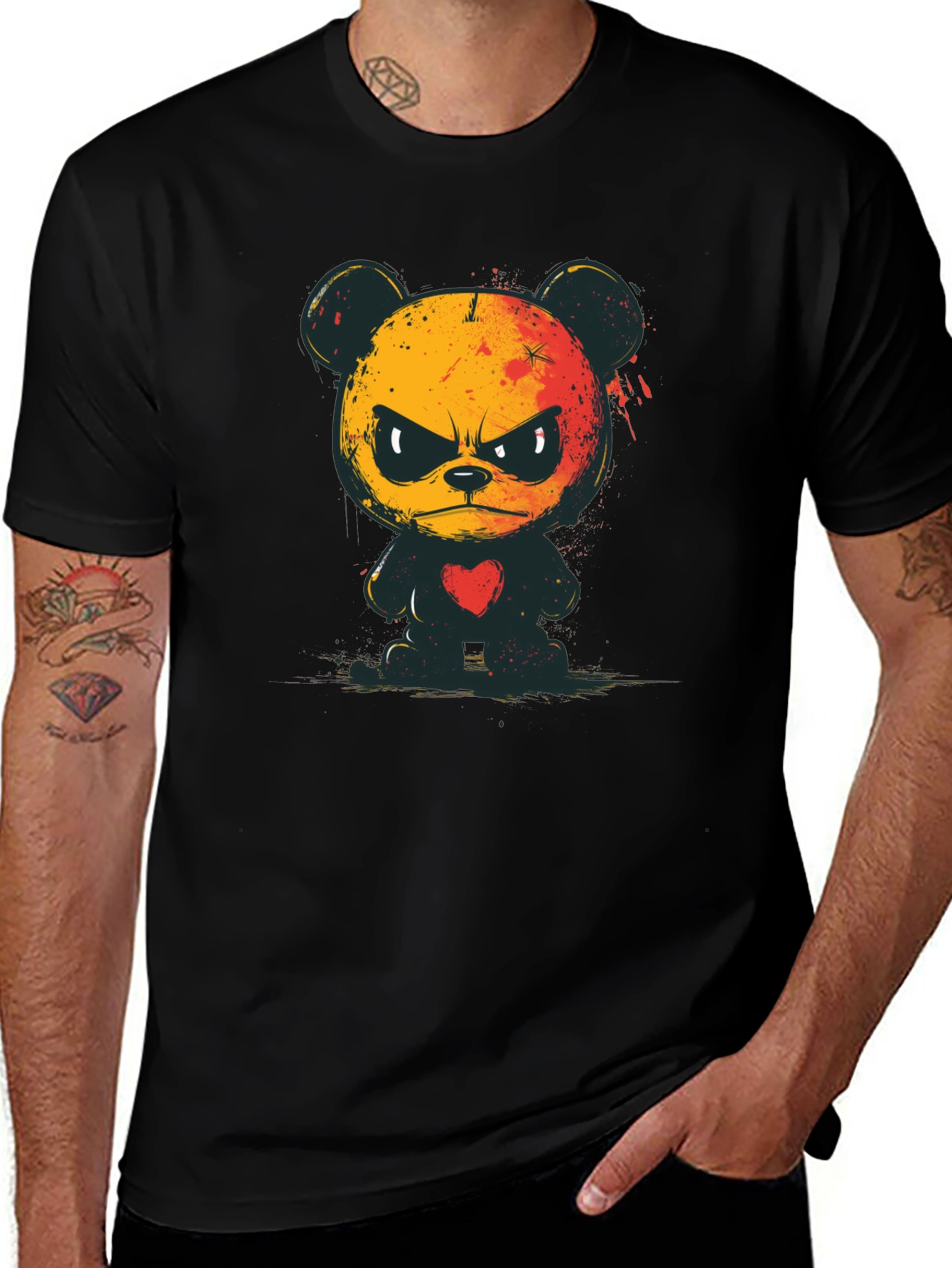 Grumpy Bear Graphic Tee - Soft Black Cotton