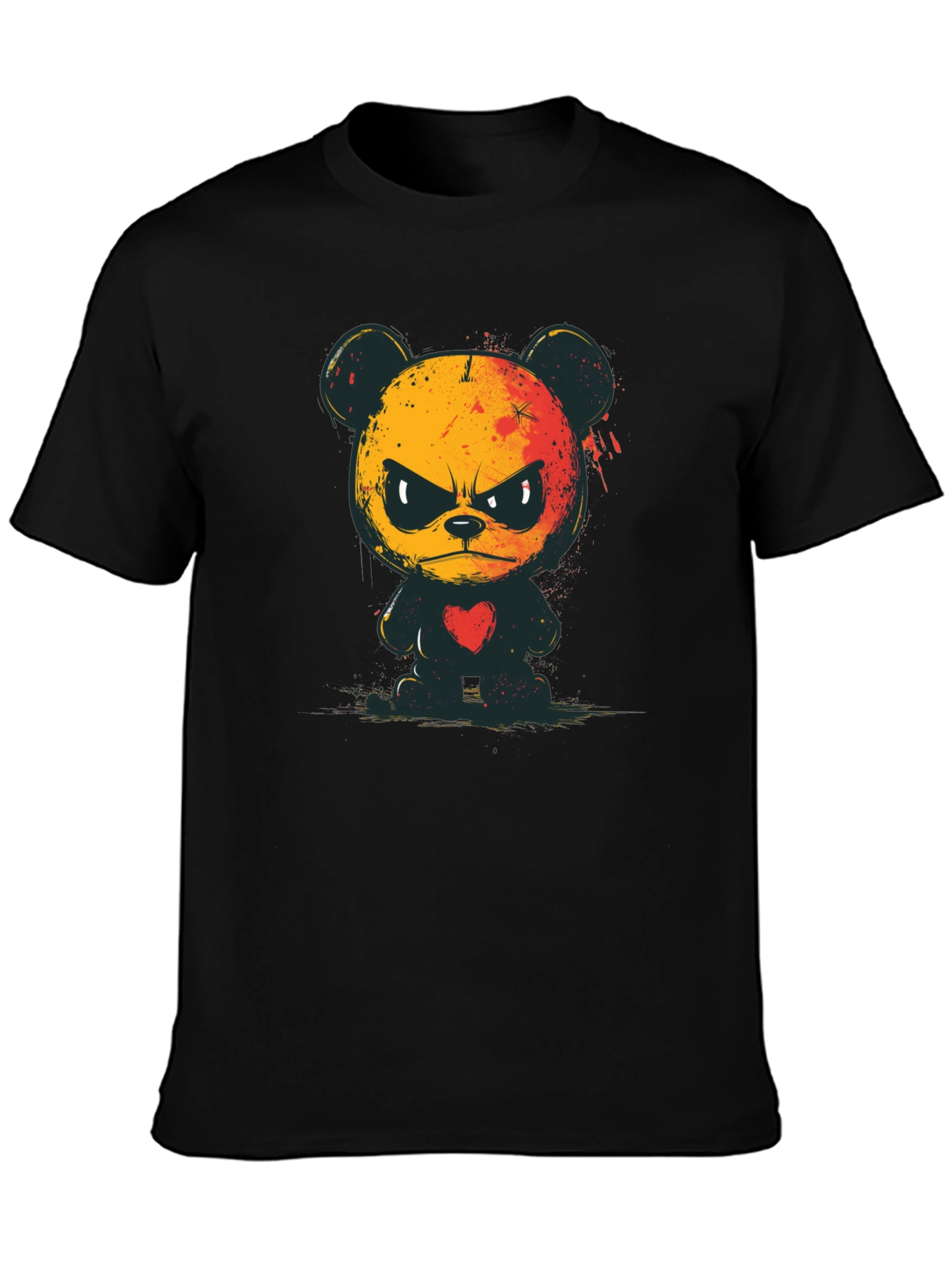 Grumpy Bear Graphic Tee - Soft Black Cotton