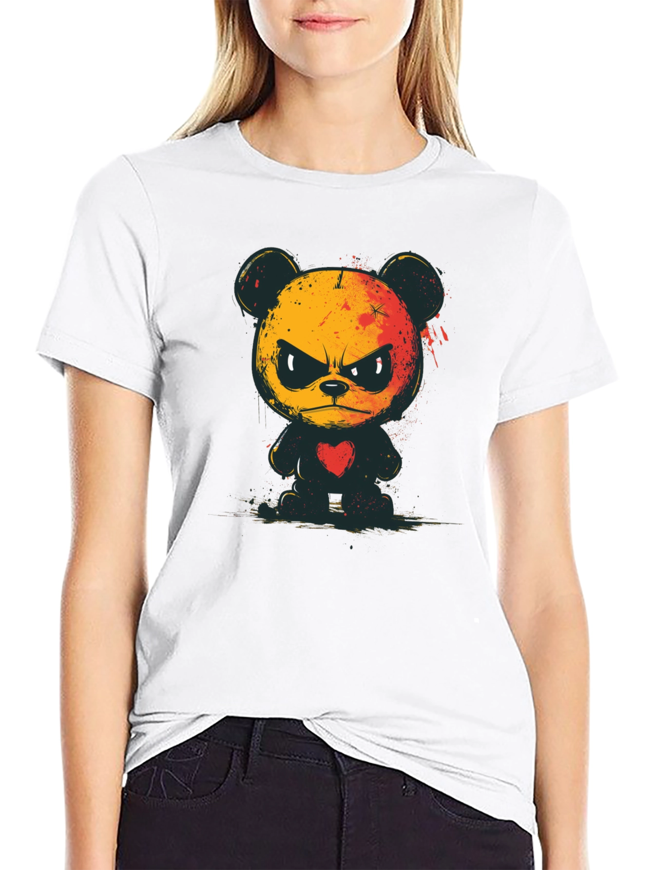 Grumpy Bear Graphic Tee - Soft Black Cotton