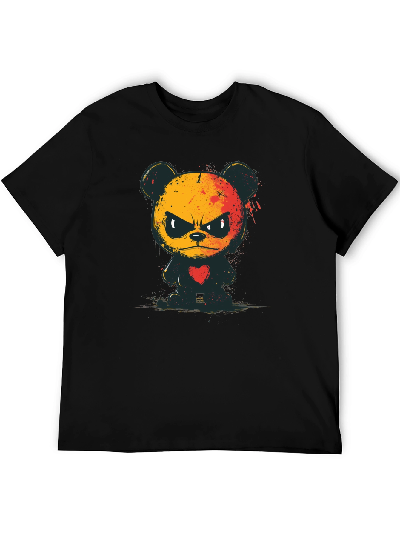 Grumpy Bear Graphic Tee - Soft Black Cotton