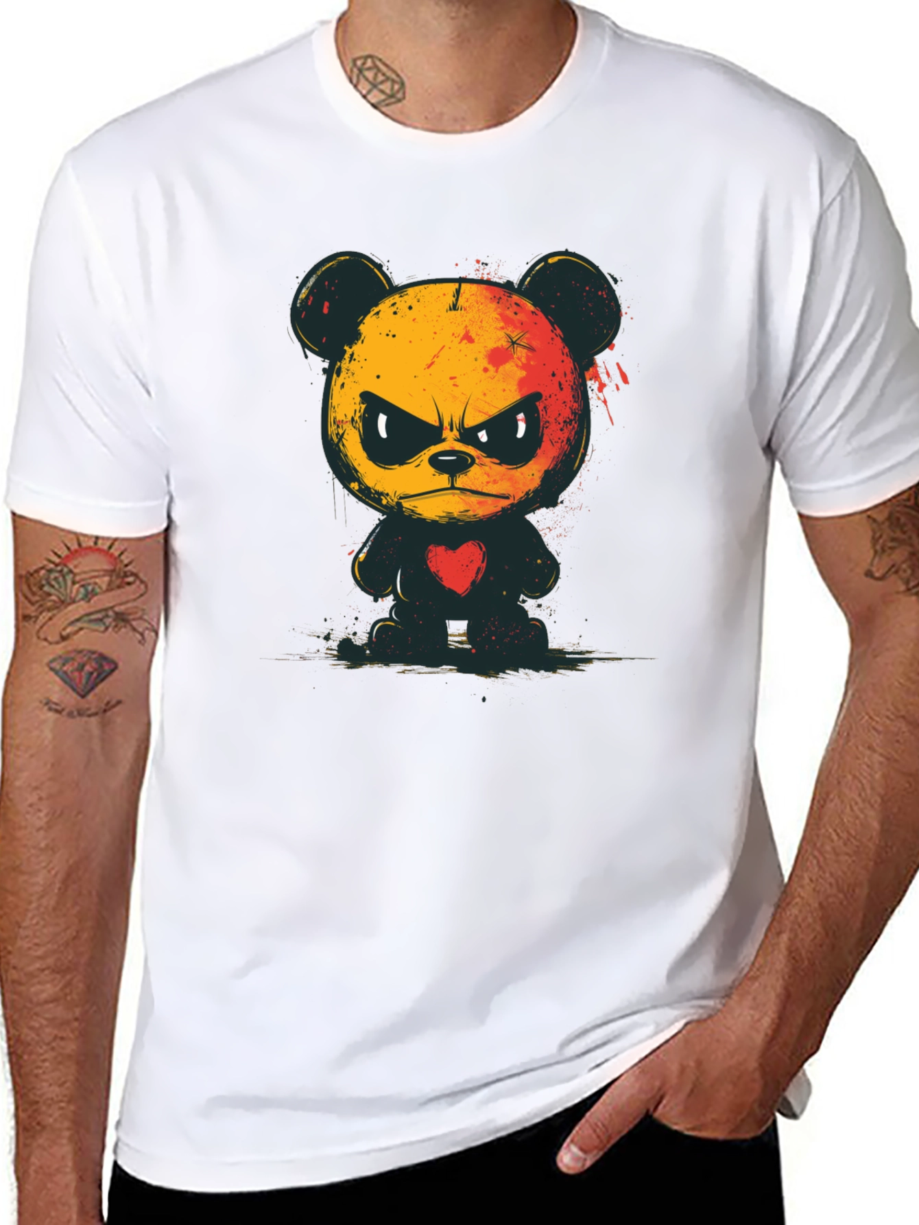 Grumpy Bear Graphic Tee - Soft Black Cotton