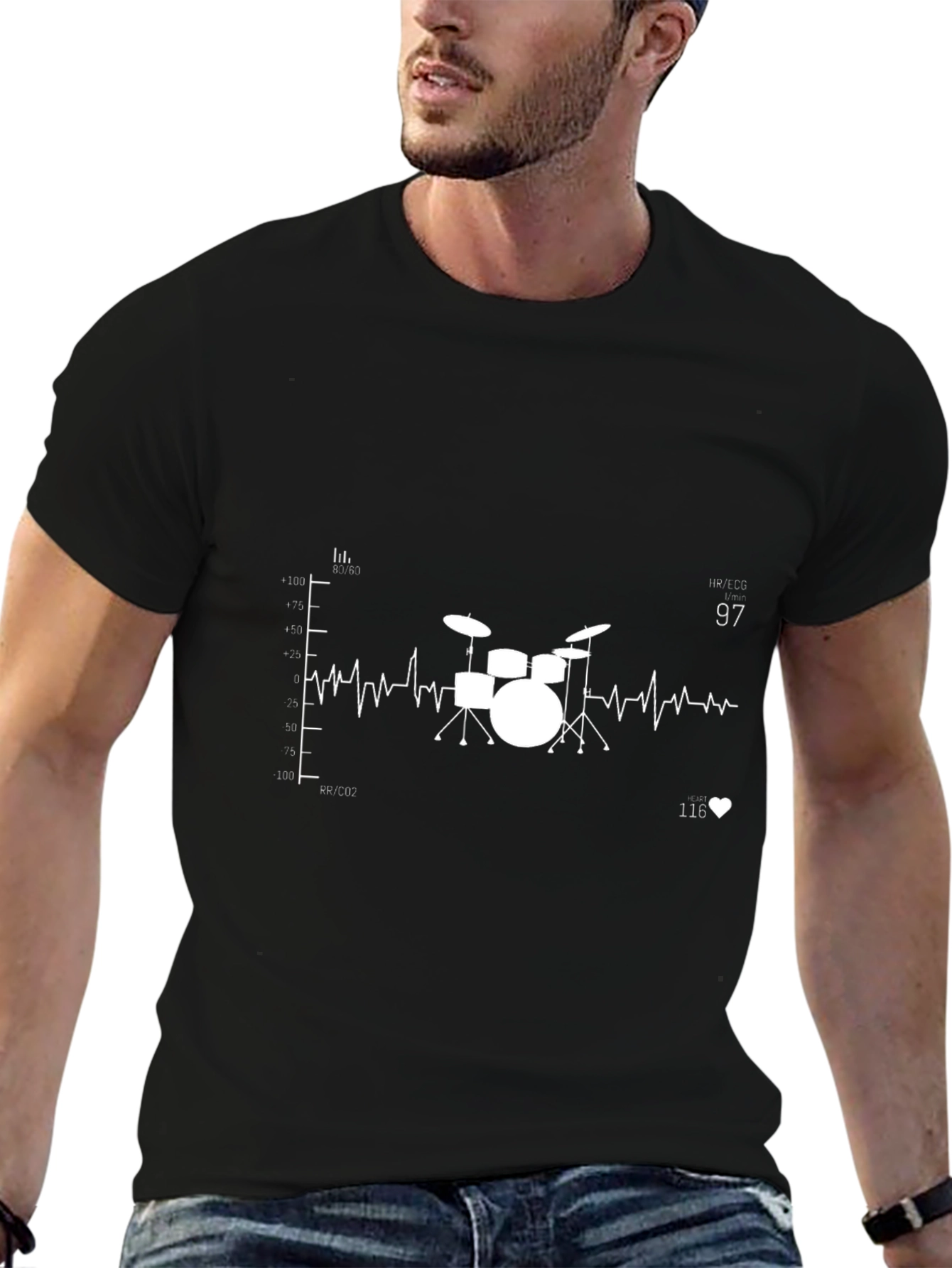 Drumbeat Heartbeat Graphic Tee - Black Cotton