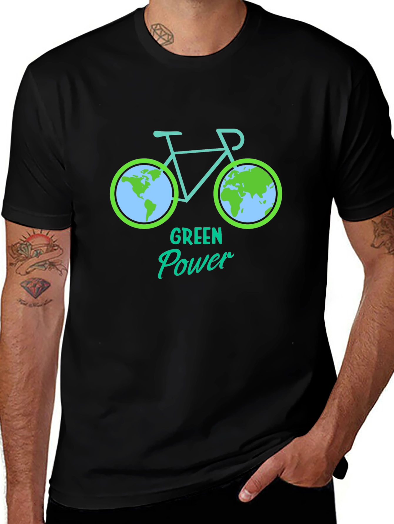 Green Power Earth Bicycle Graphic Tee - Eco Friendly