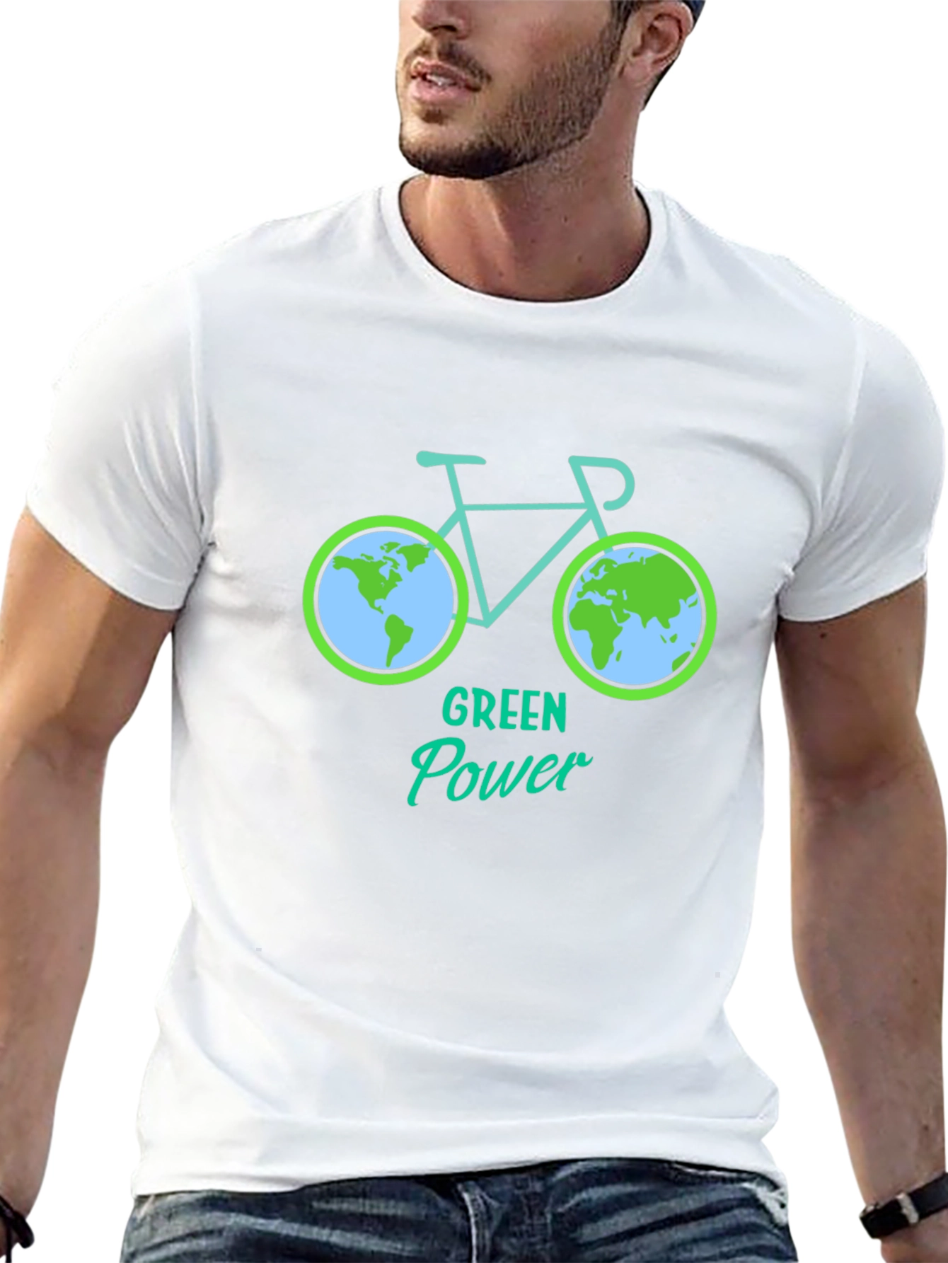 Green Power Earth Bicycle Graphic Tee - Eco Friendly