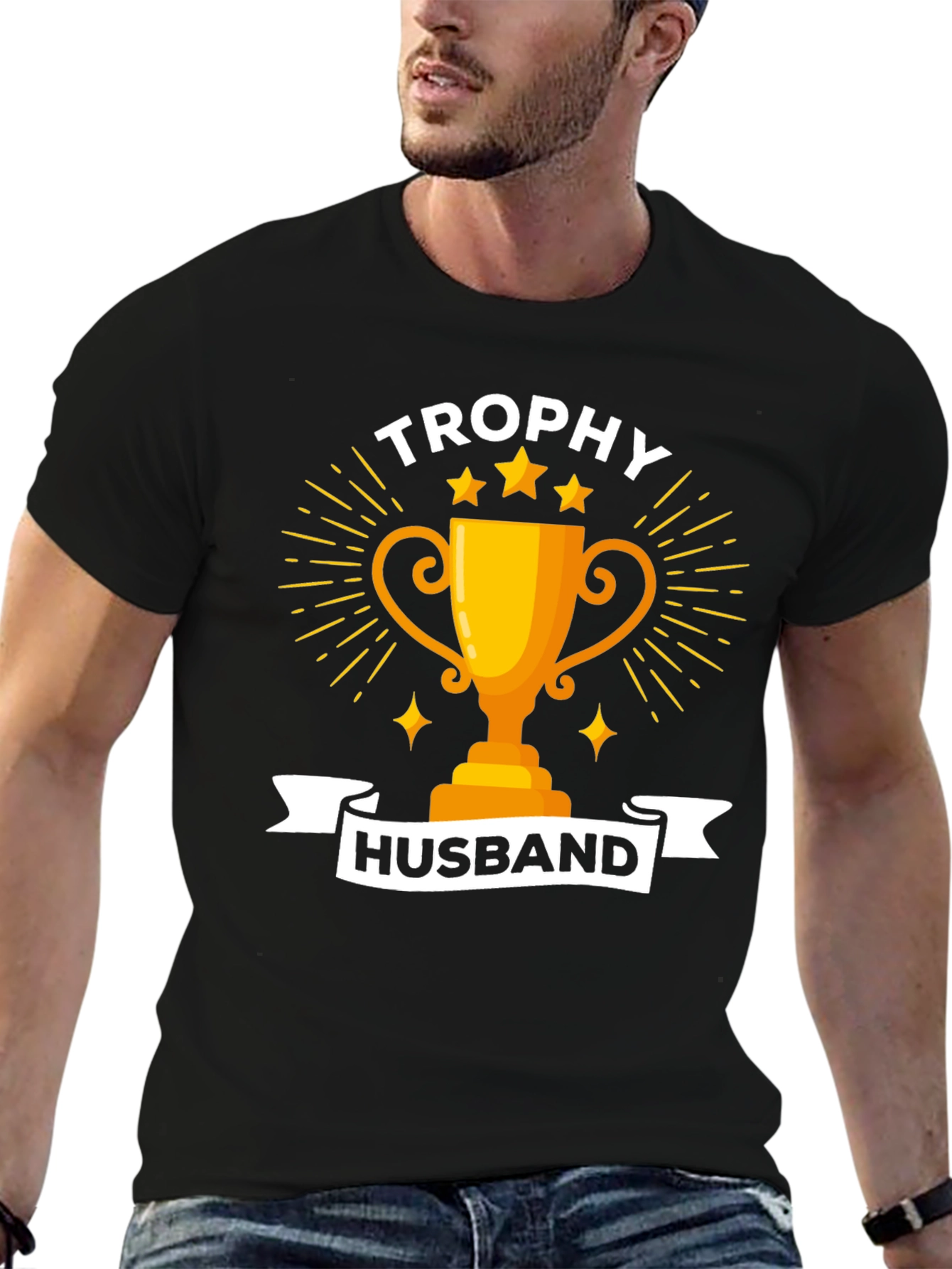 Trophy Husband Graphic Tee - Black Cotton Blend