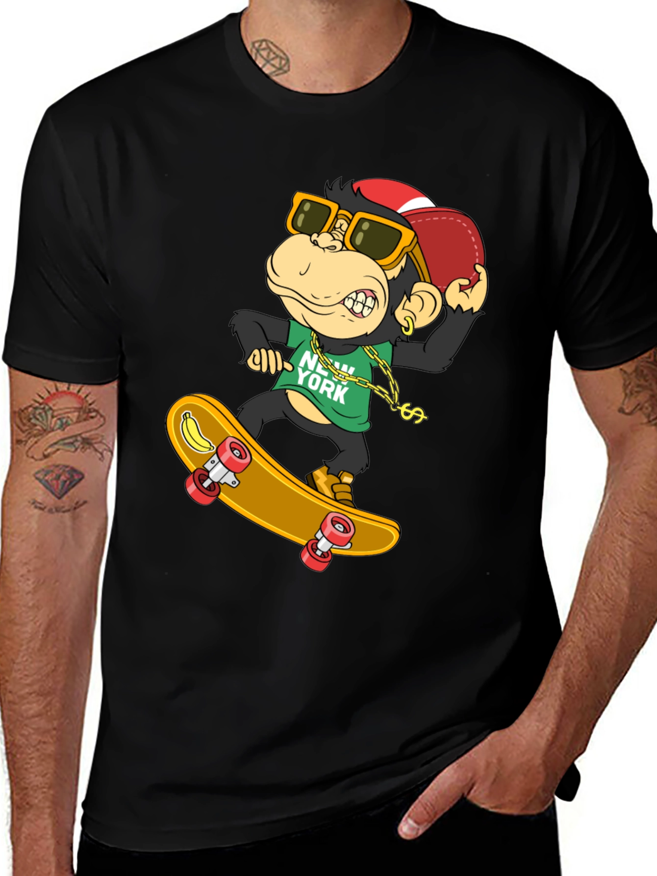 Cool Monkey Skateboarder T-Shirt - Black