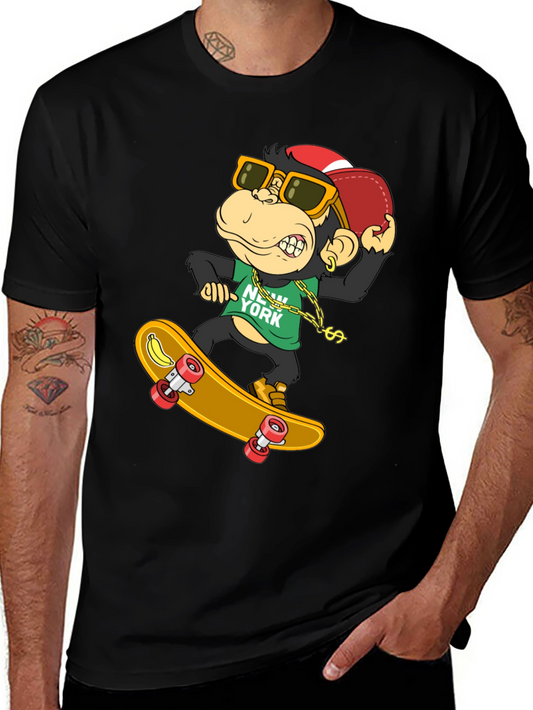 Cool Monkey Skateboarder T-Shirt - Black