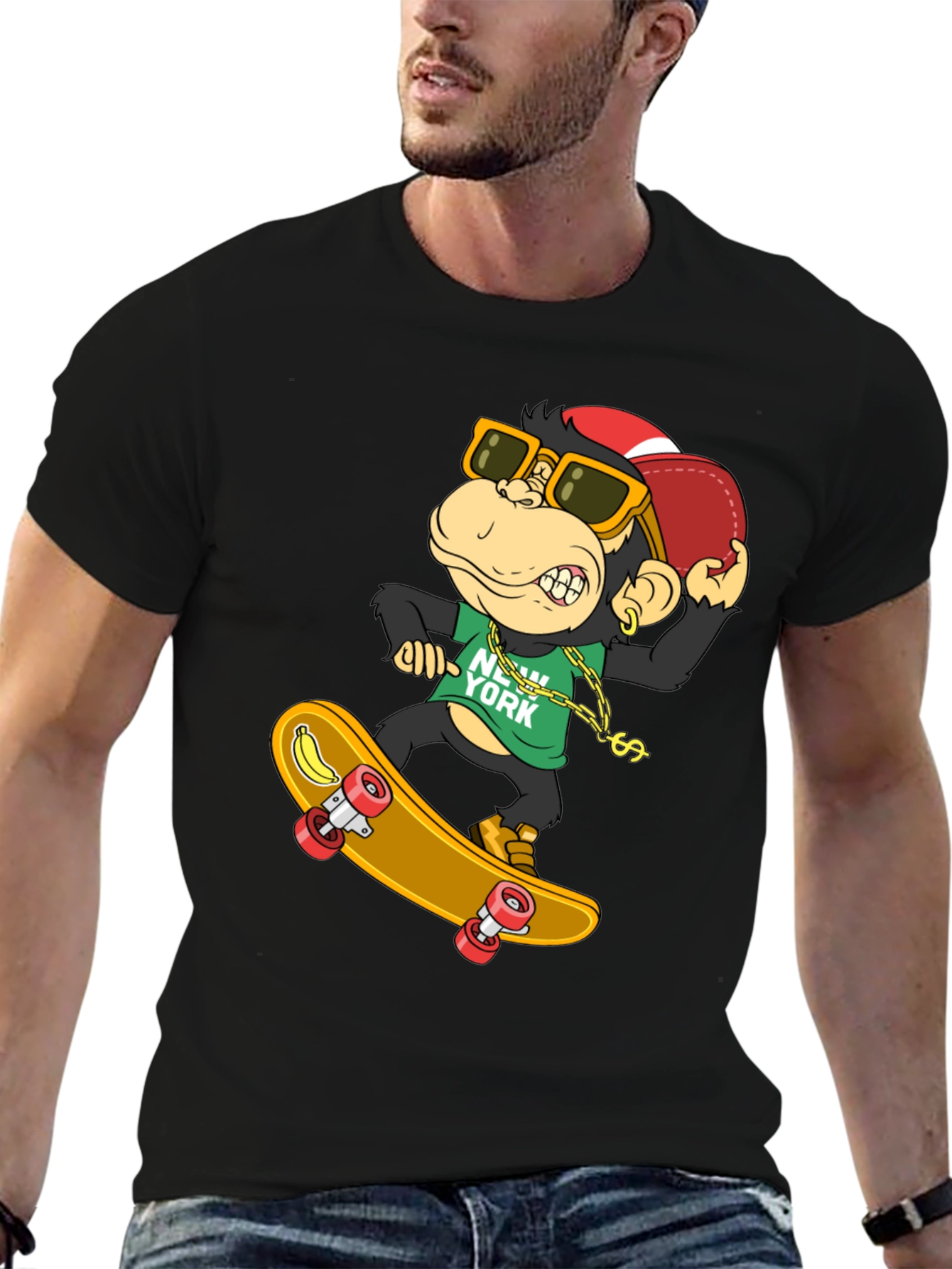 Cool Monkey Skateboarder T-Shirt - Black