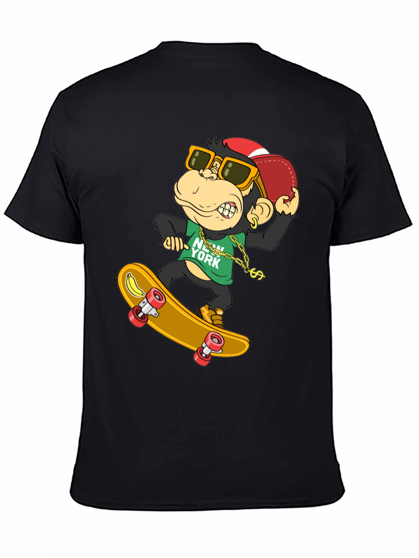 Cool Monkey Skateboarder T-Shirt - Black