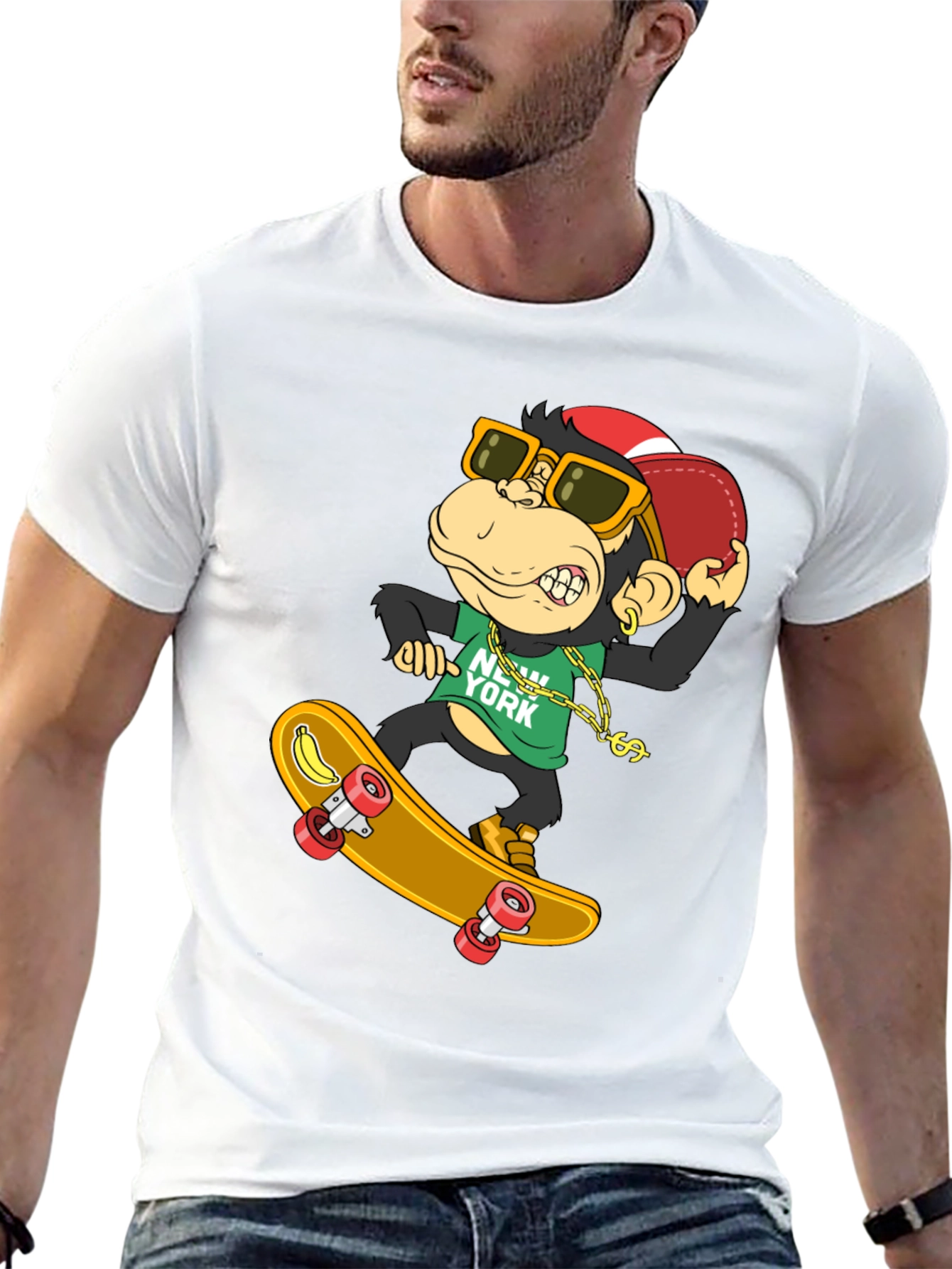 Cool Monkey Skateboarder T-Shirt - Black