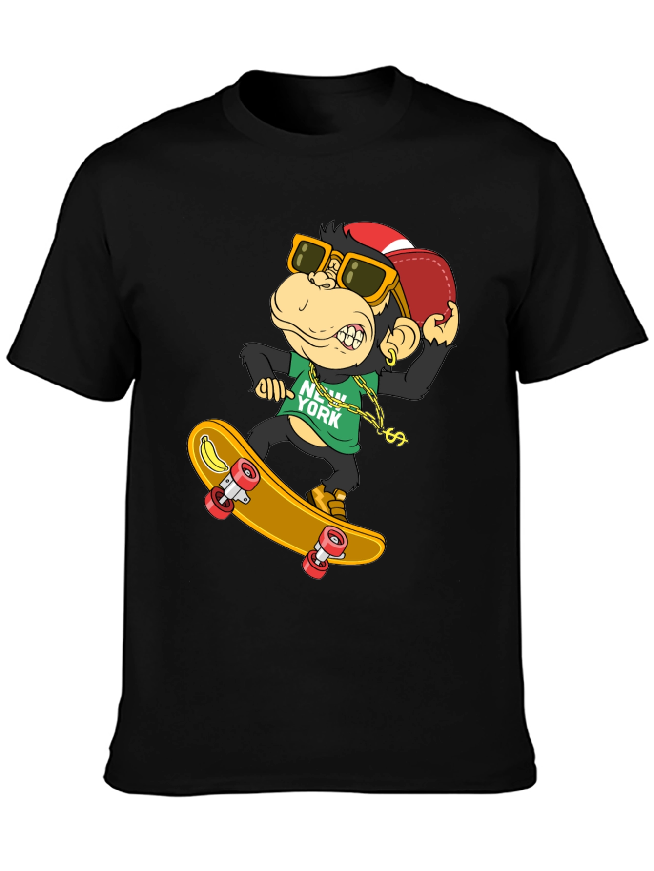 Cool Monkey Skateboarder T-Shirt - Black