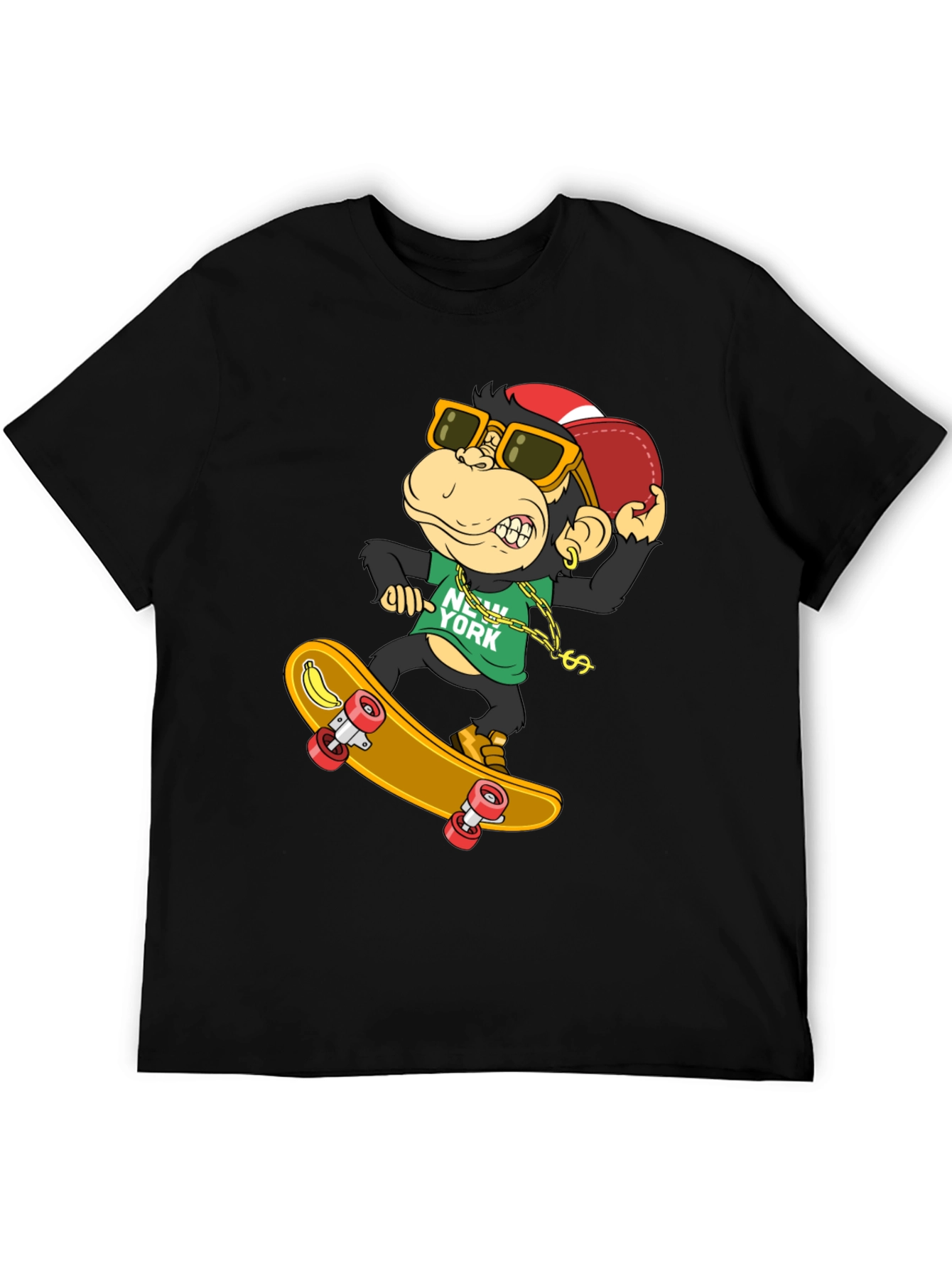 Cool Monkey Skateboarder T-Shirt - Black