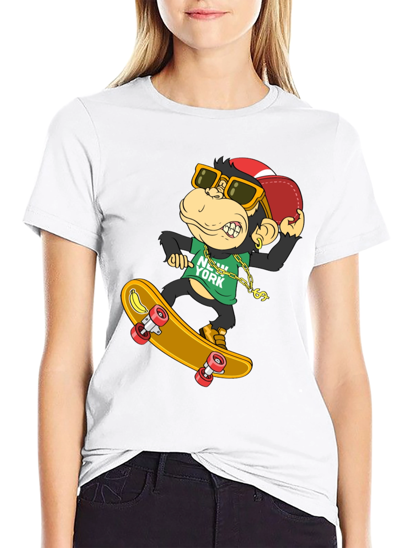 Cool Monkey Skateboarder T-Shirt - Black