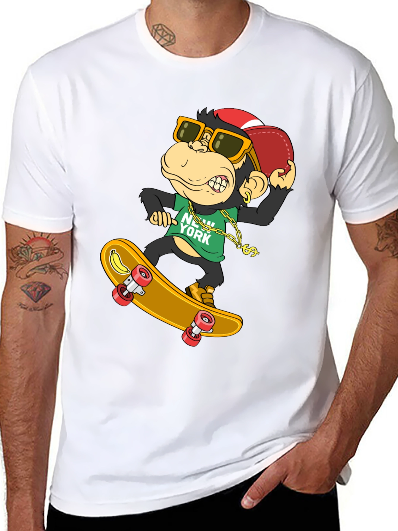 Cool Monkey Skateboarder T-Shirt - Black