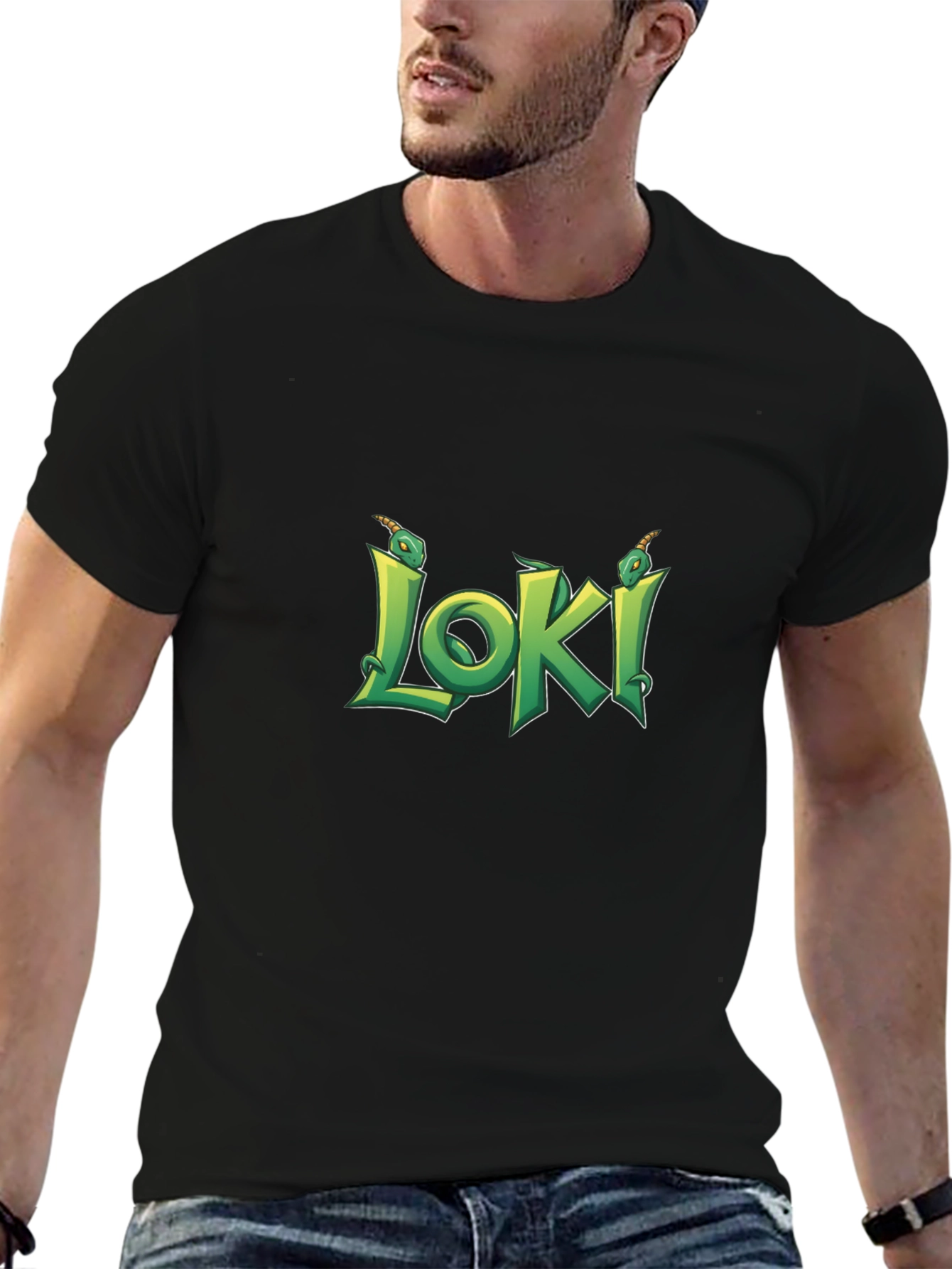 Loki Black T-Shirt - Serpent Design