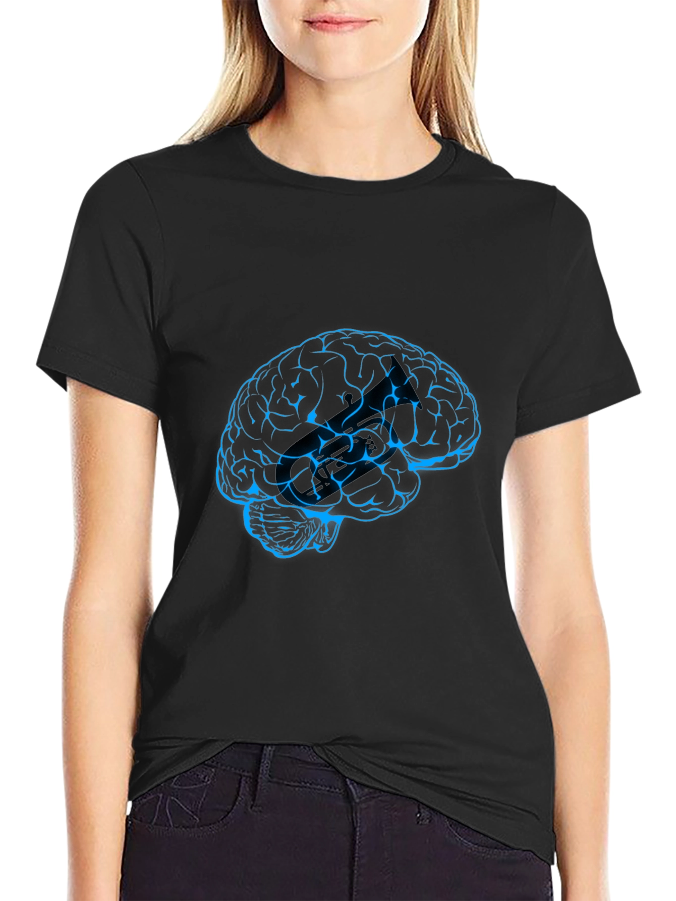 Brain Graphic Tee - Black Crew Neck T-Shirt