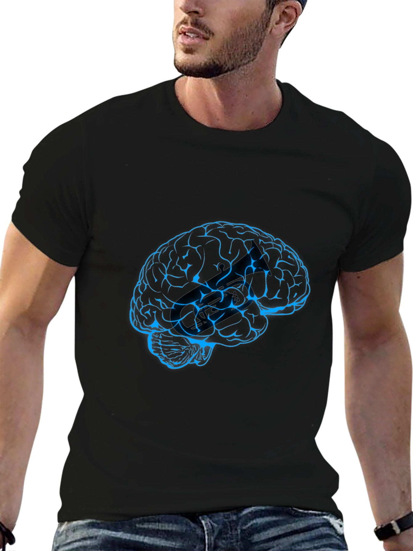 Brain Graphic Tee - Black Crew Neck T-Shirt