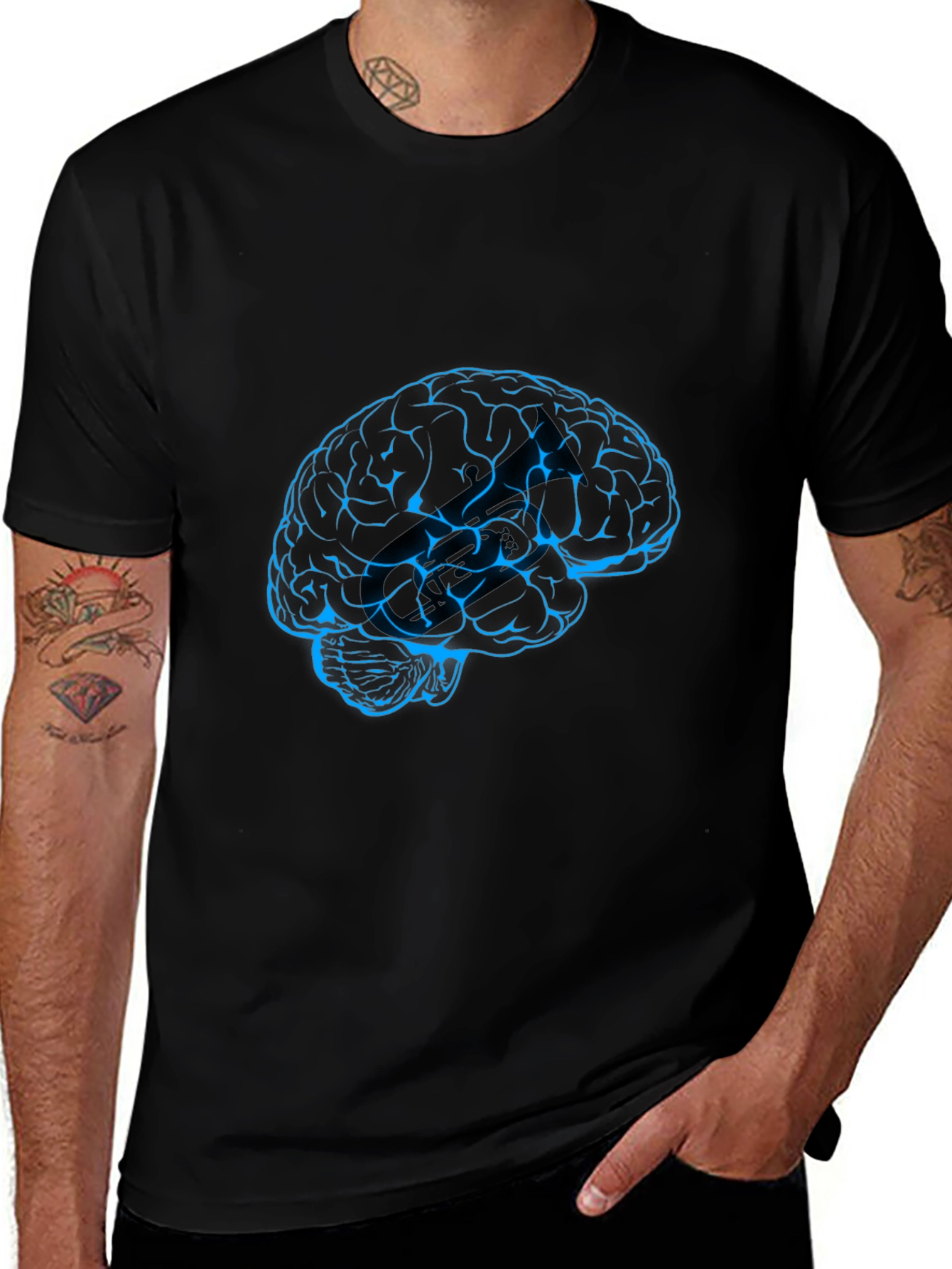 Brain Graphic Tee - Black Crew Neck T-Shirt