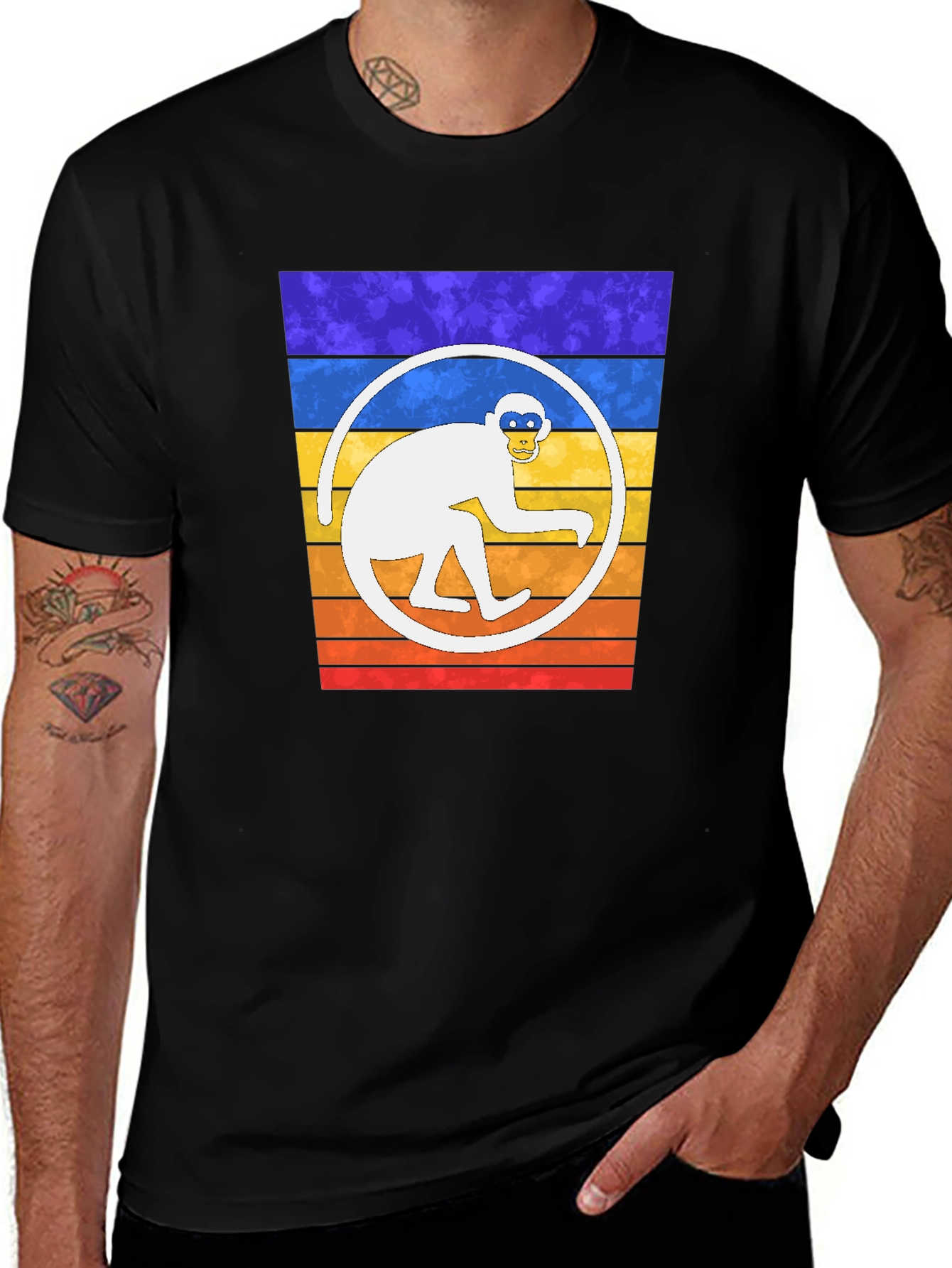 Retro Monkey Circle Graphic T-Shirt