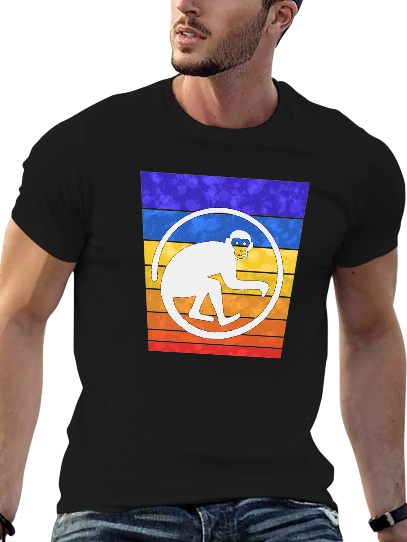 Retro Monkey Circle Graphic T-Shirt