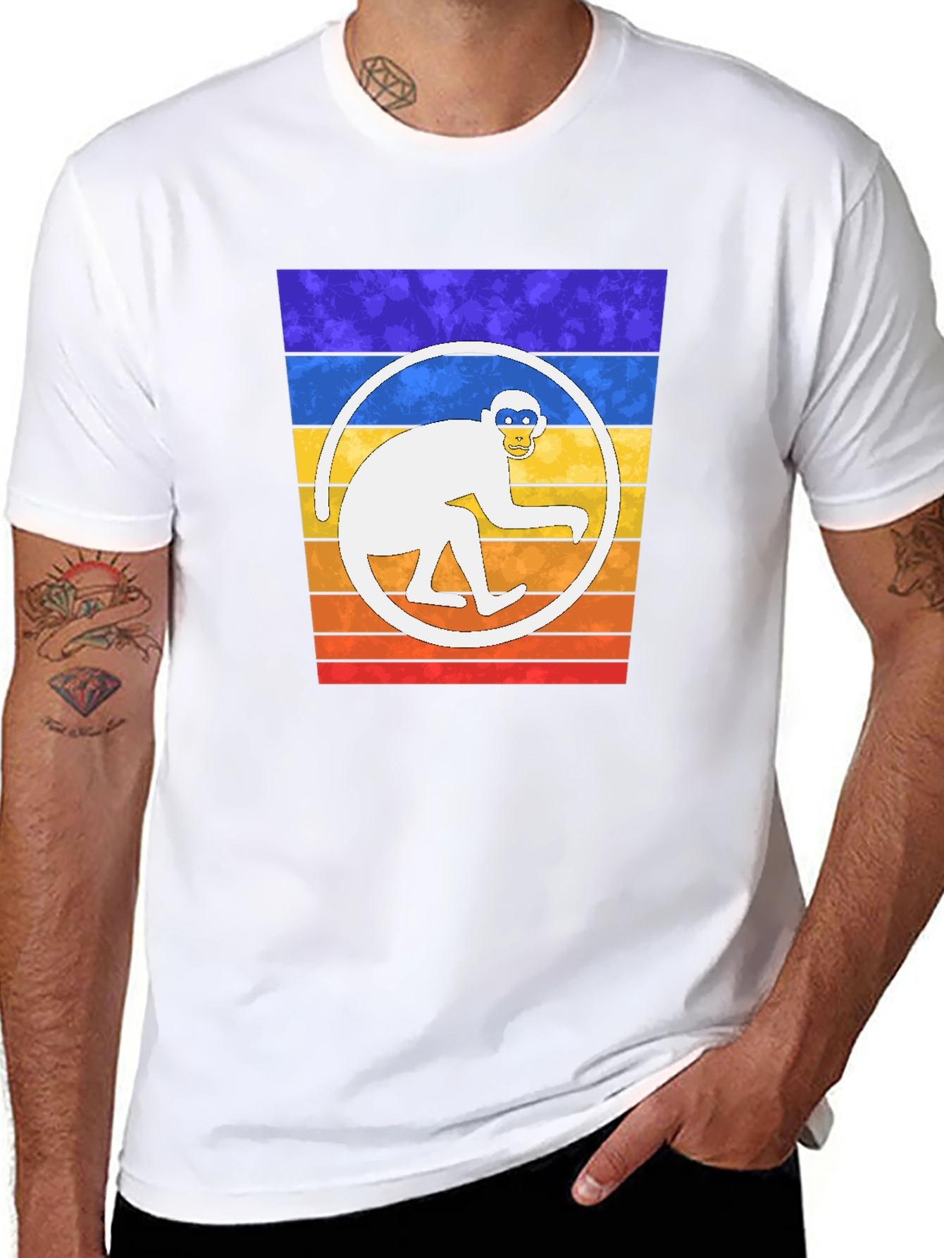 Retro Monkey Circle Graphic T-Shirt
