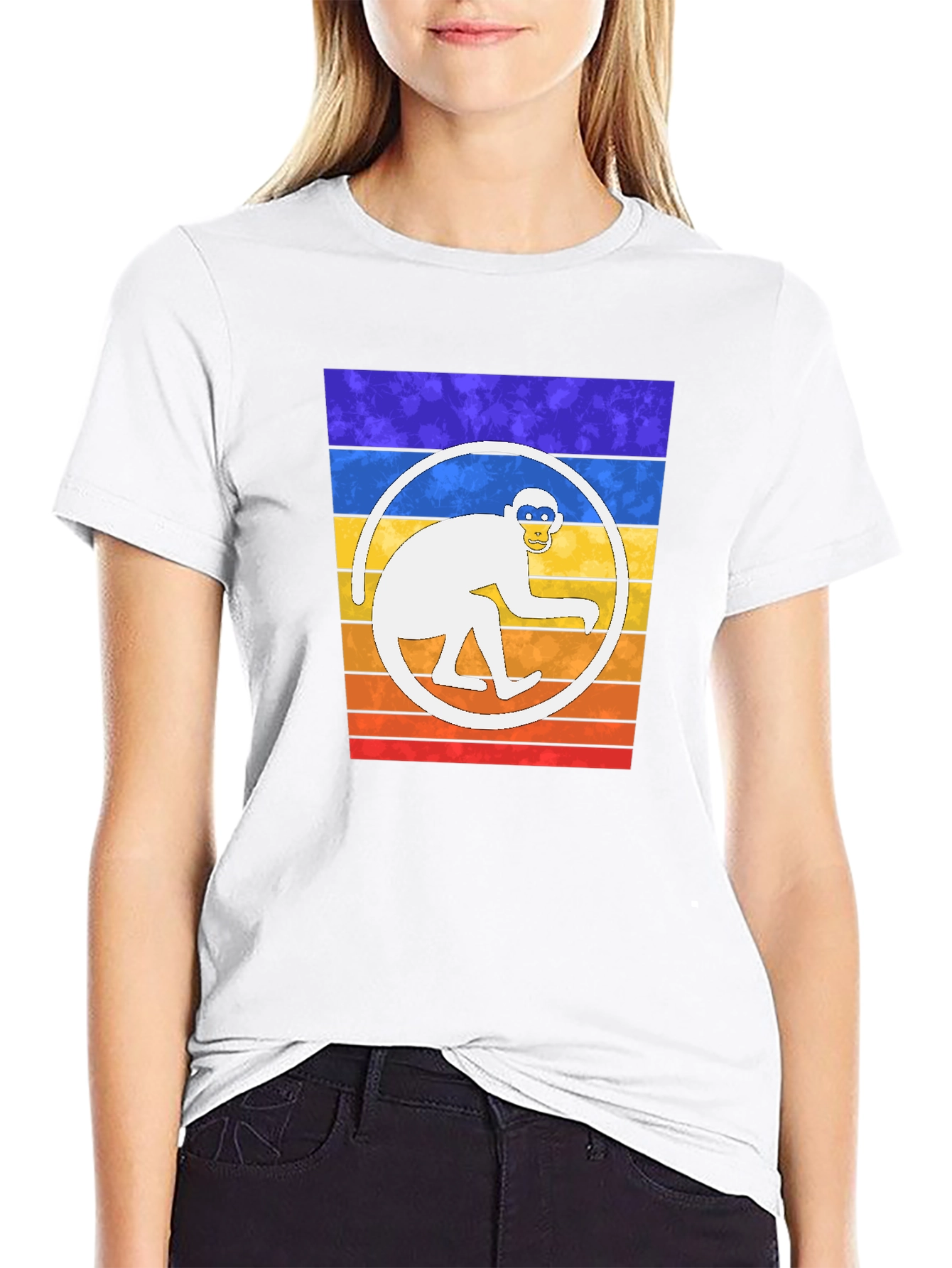 Retro Monkey Circle Graphic T-Shirt