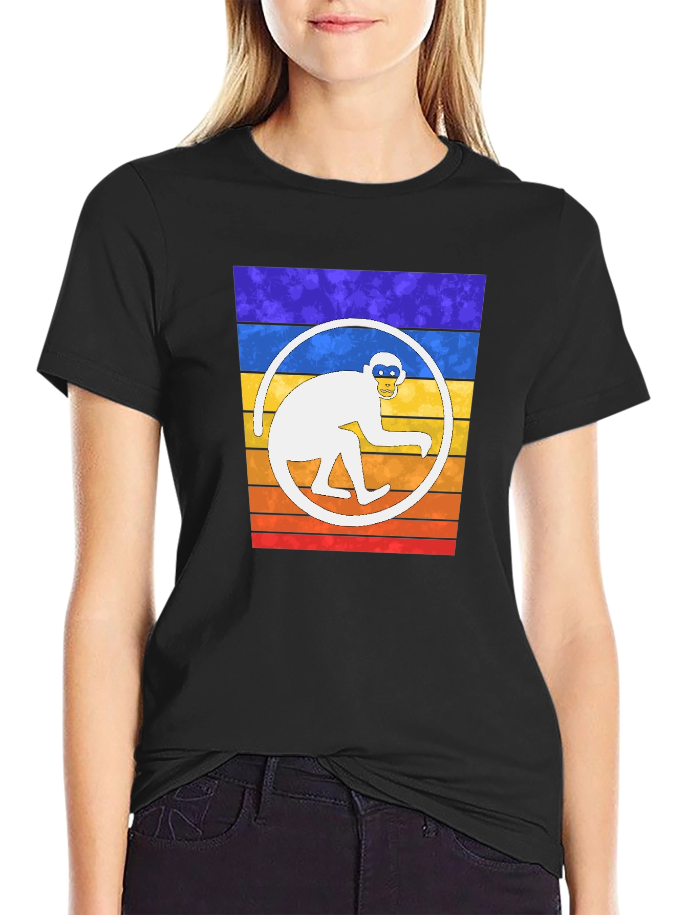 Retro Monkey Circle Graphic T-Shirt