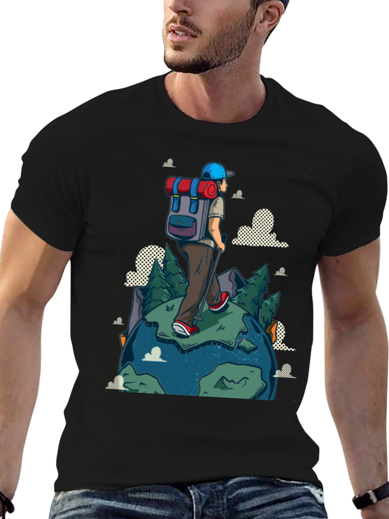 Hiker Graphic Print Black T-Shirt