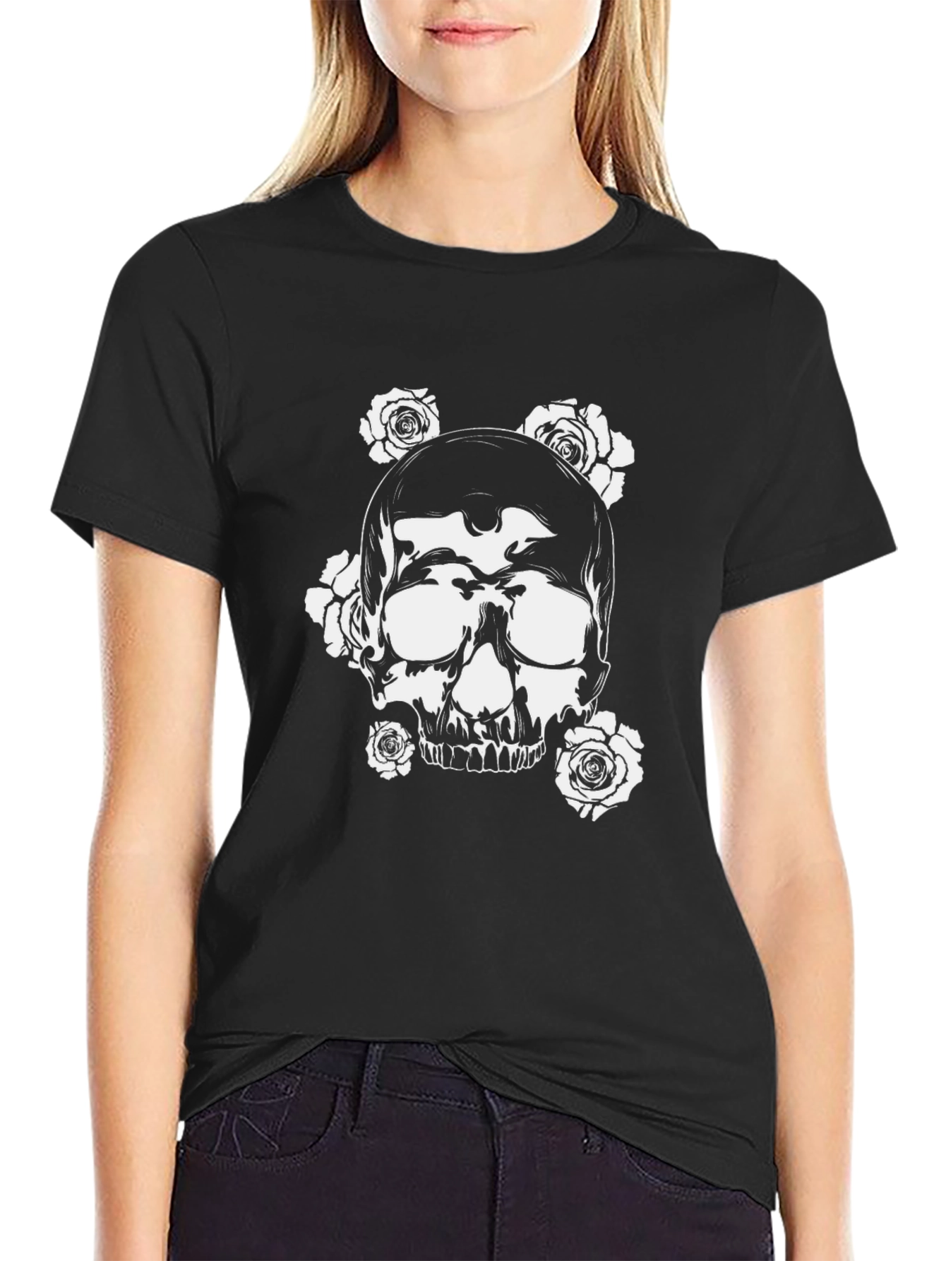 Skull and Roses Black Graphic Tee