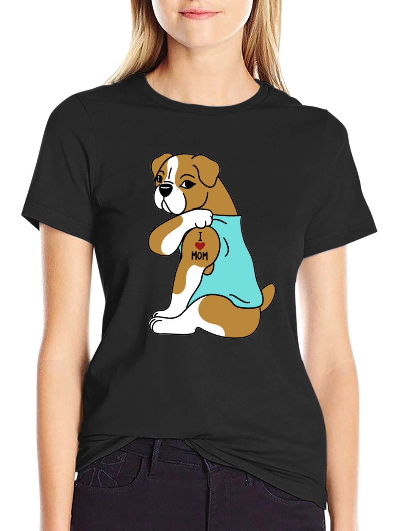Boxer Dog I Heart Mom Tattoo T-Shirt