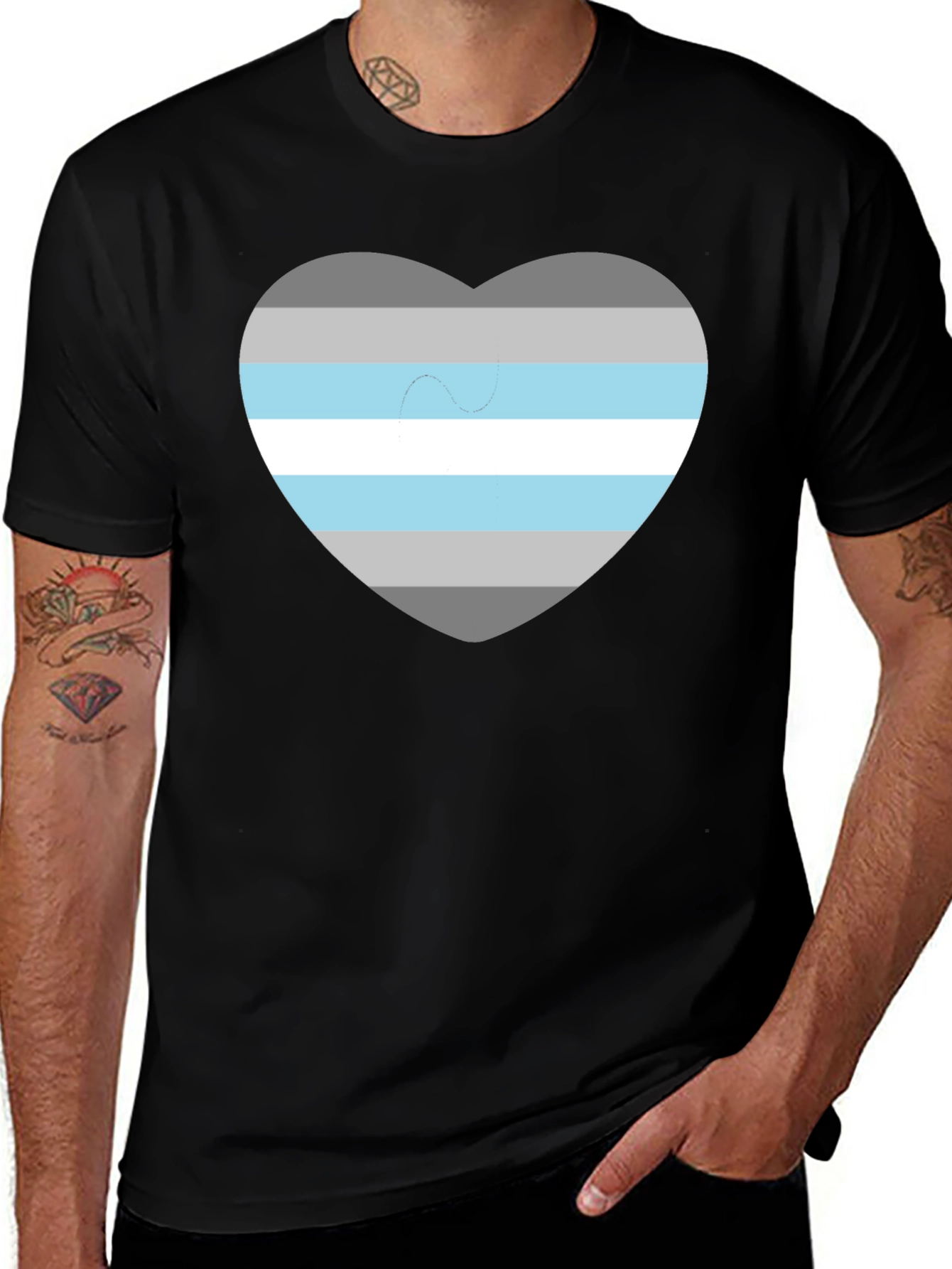 Demigender Pride Heart T-Shirt - Unisex Black Tee