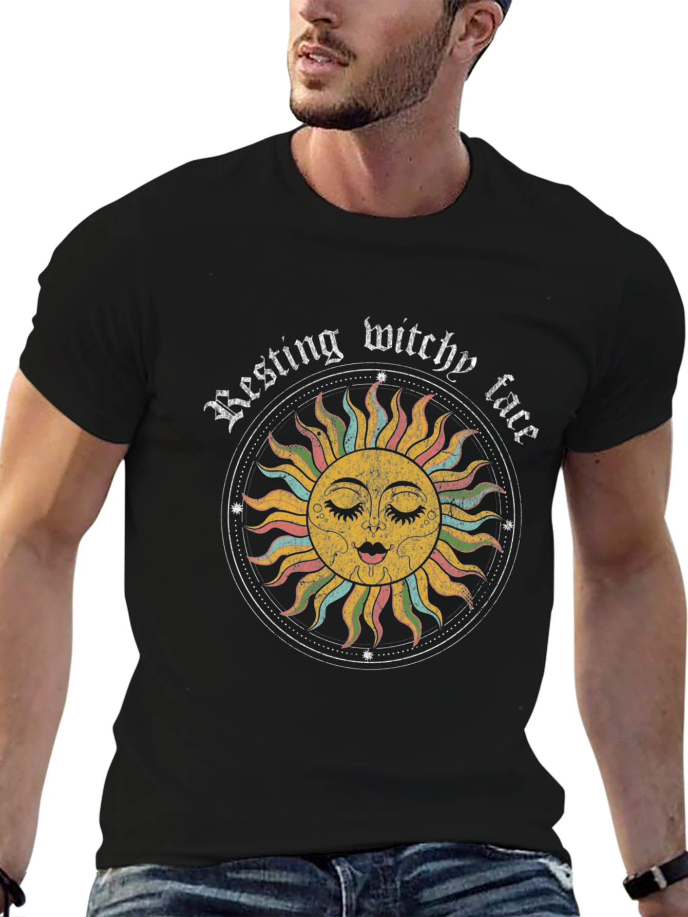 Resting Witchy Face Graphic Tee - Unisex Black T-Shirt