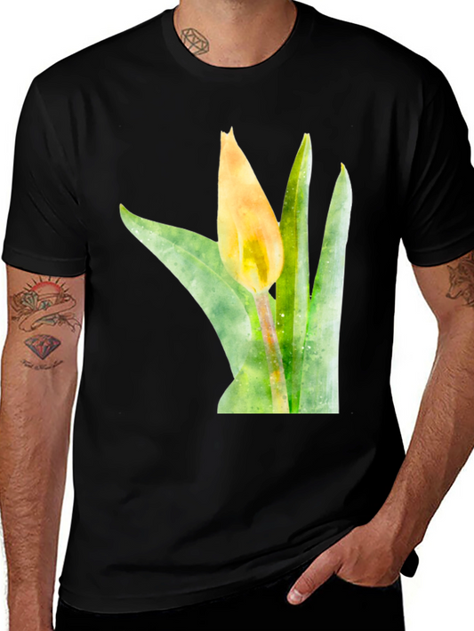 Watercolor Tulip Graphic Tee - Black