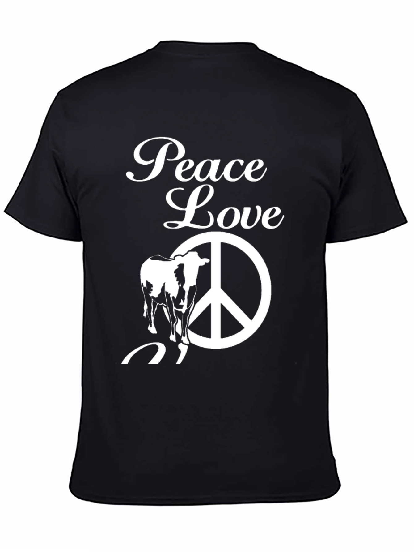 Peace Love Cow Graphic Tee - Black Cotton T-Shirt
