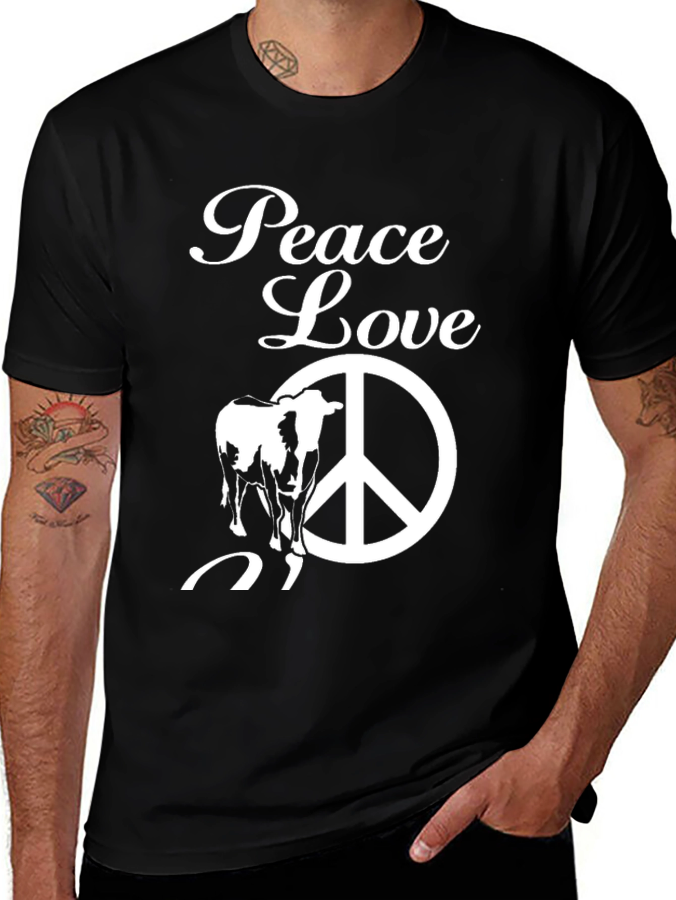 Peace Love Cow Graphic Tee - Black Cotton T-Shirt