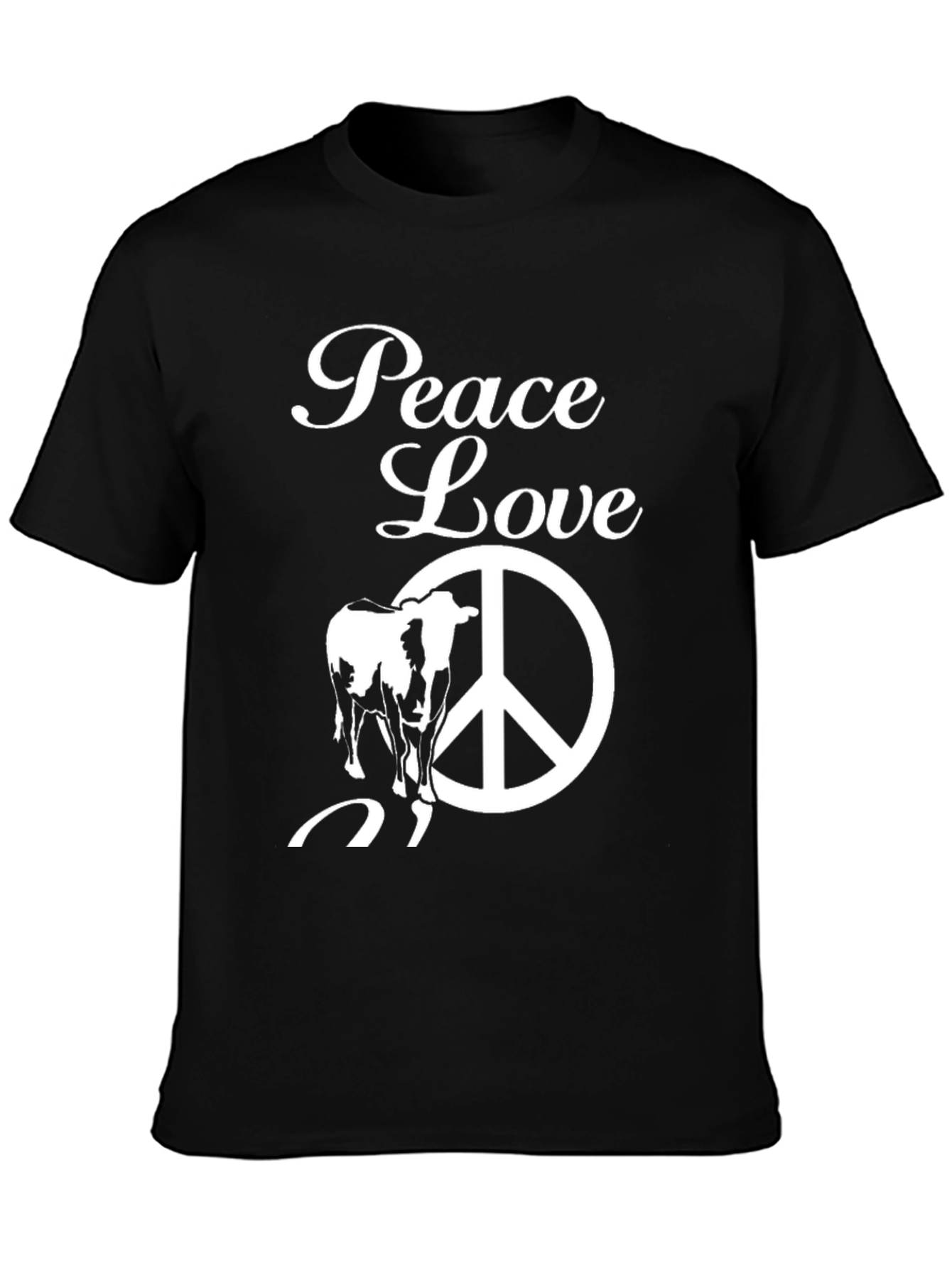 Peace Love Cow Graphic Tee - Black Cotton T-Shirt