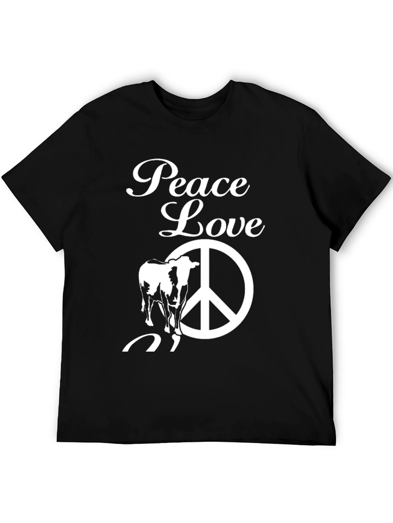Peace Love Cow Graphic Tee - Black Cotton T-Shirt