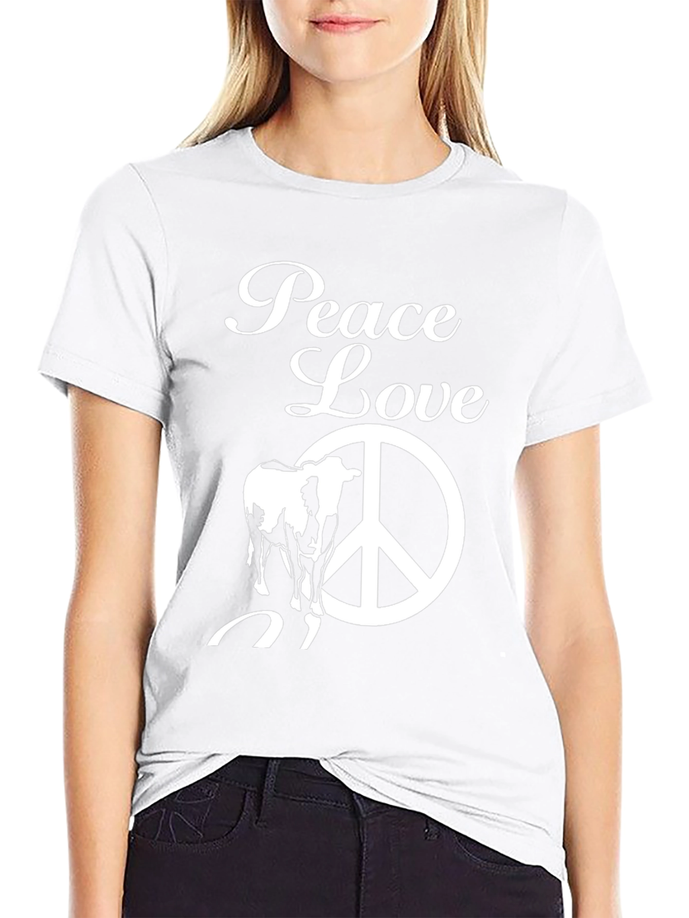 Peace Love Cow Graphic Tee - Black Cotton T-Shirt