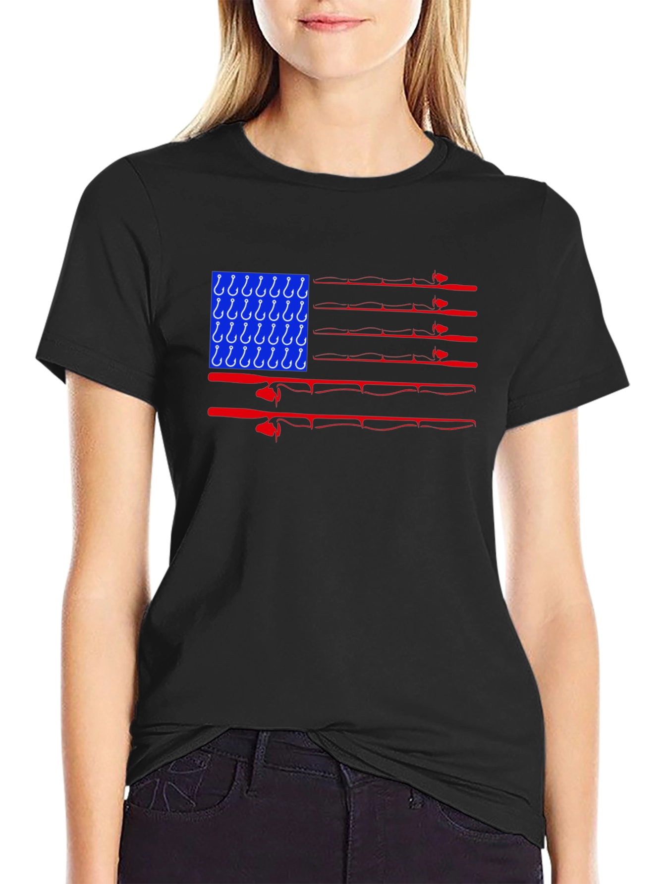 Fishing USA Flag Graphic T-Shirt