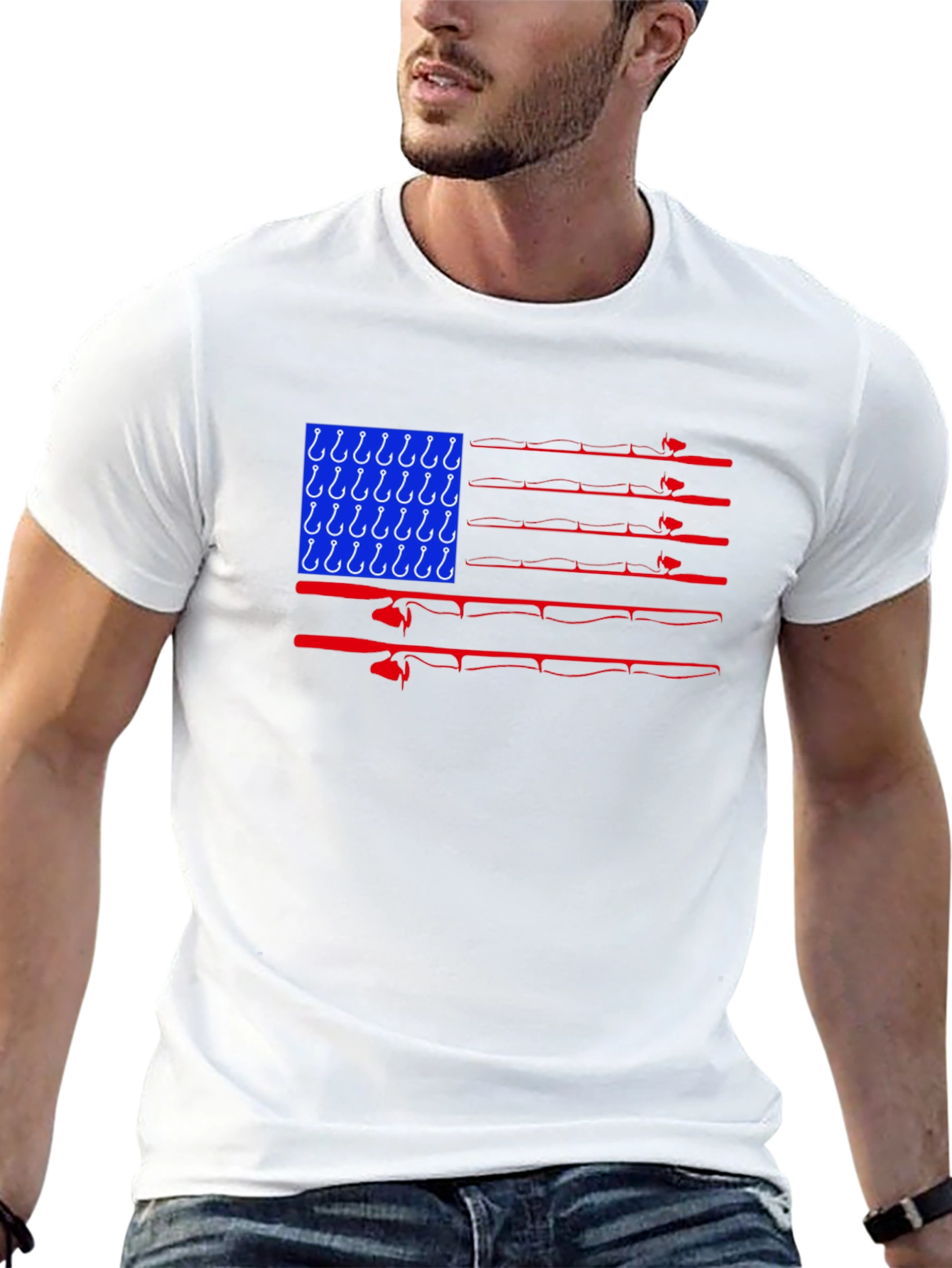 Fishing USA Flag Graphic T-Shirt