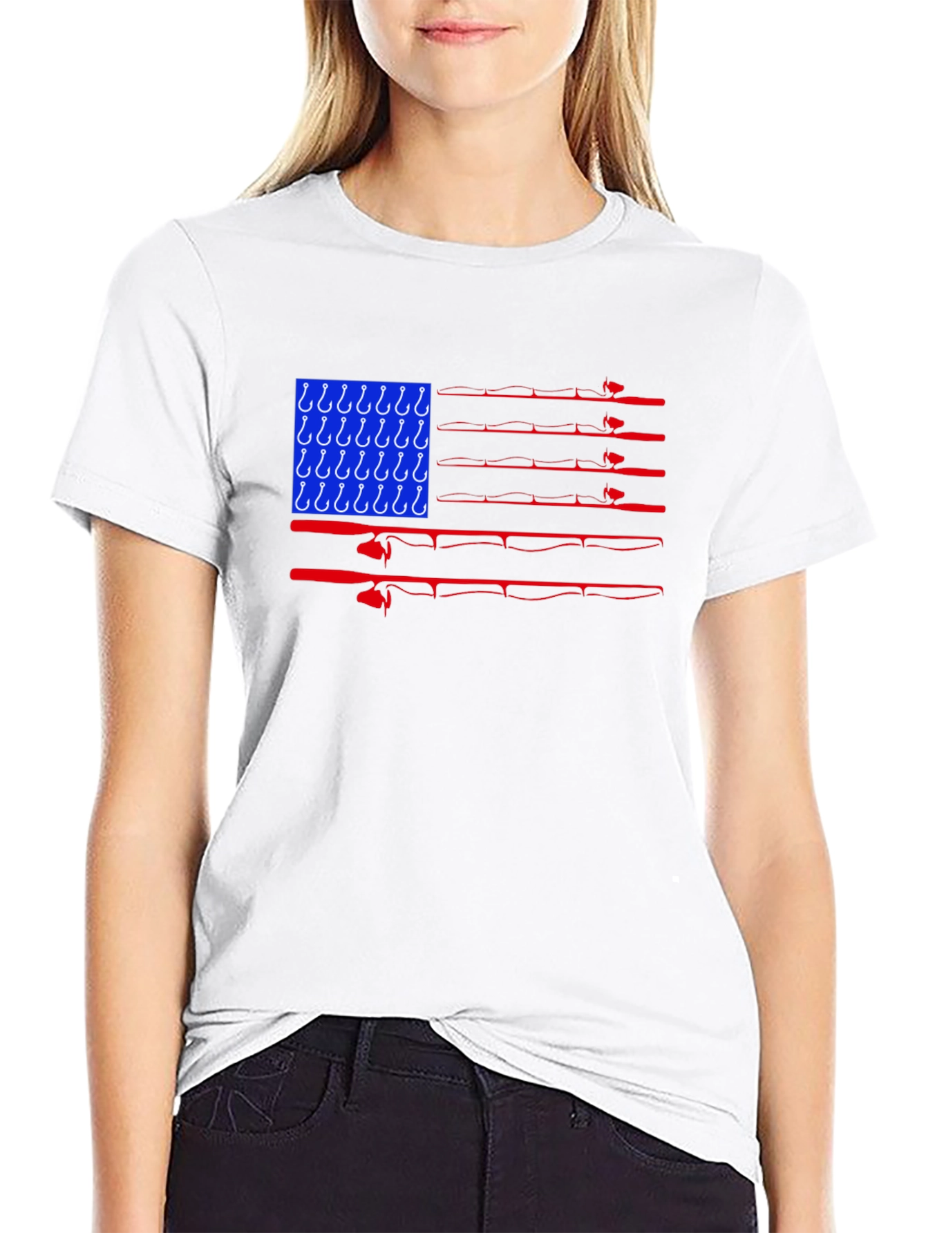 Fishing USA Flag Graphic T-Shirt