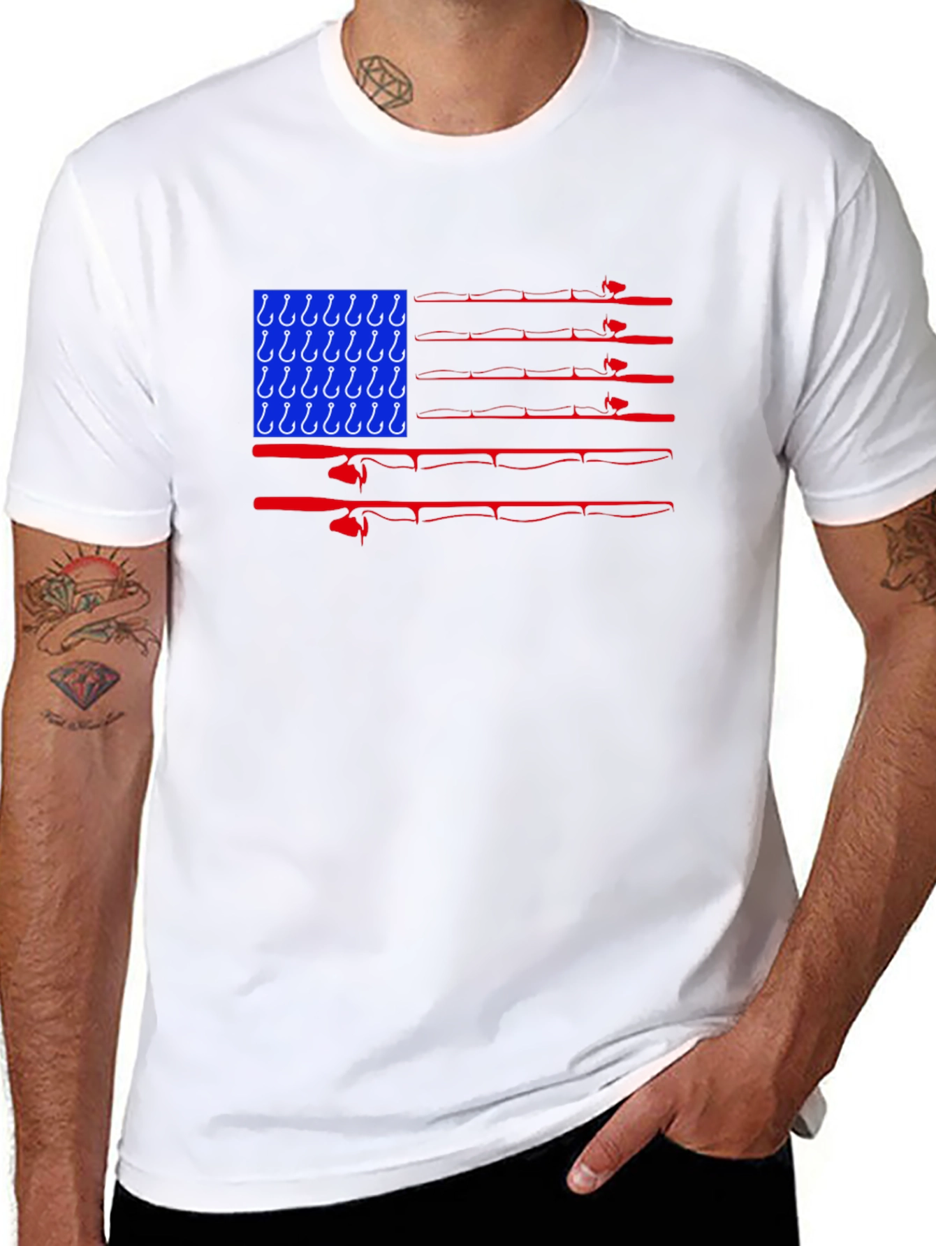 Fishing USA Flag Graphic T-Shirt