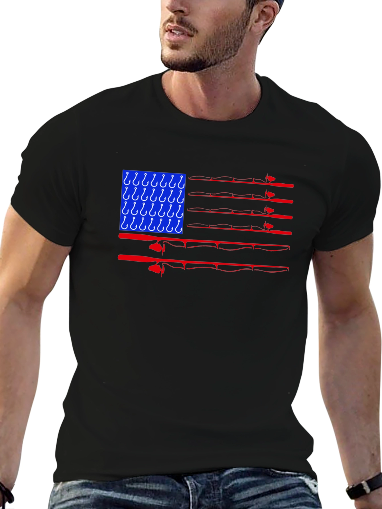 Fishing USA Flag Graphic T-Shirt