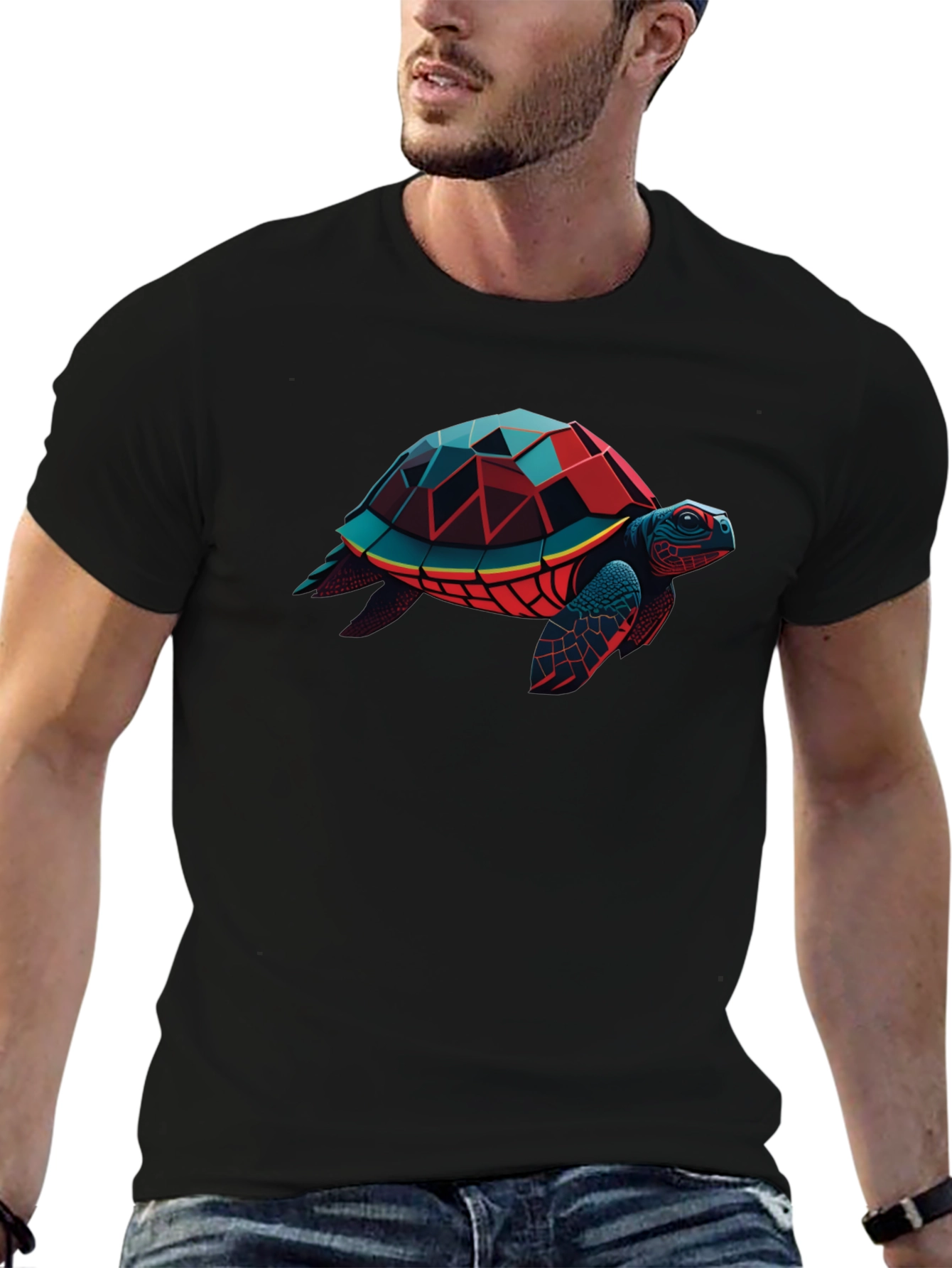 Geometric Turtle Graphic Tee - Modern Style