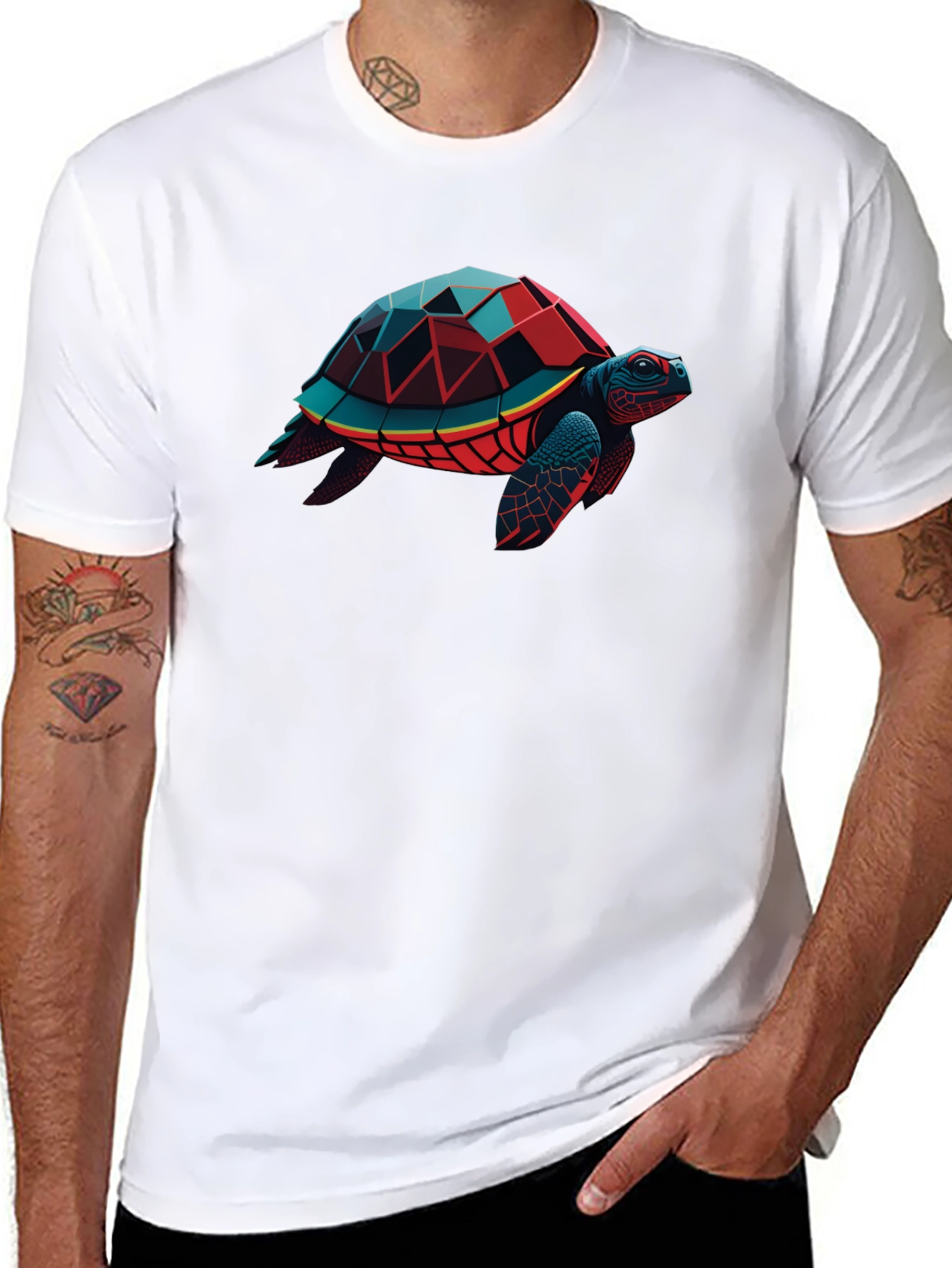 Geometric Turtle Graphic Tee - Modern Style