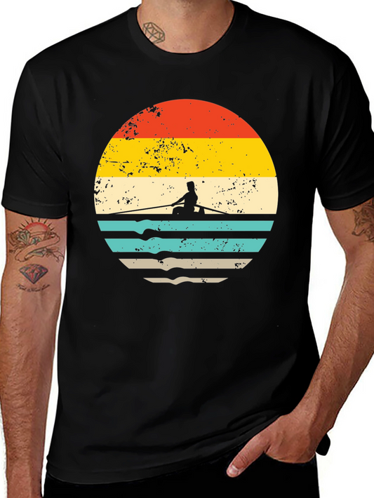 Retro Rowing Sunset T-Shirt - Vintage Style Rowing Tee