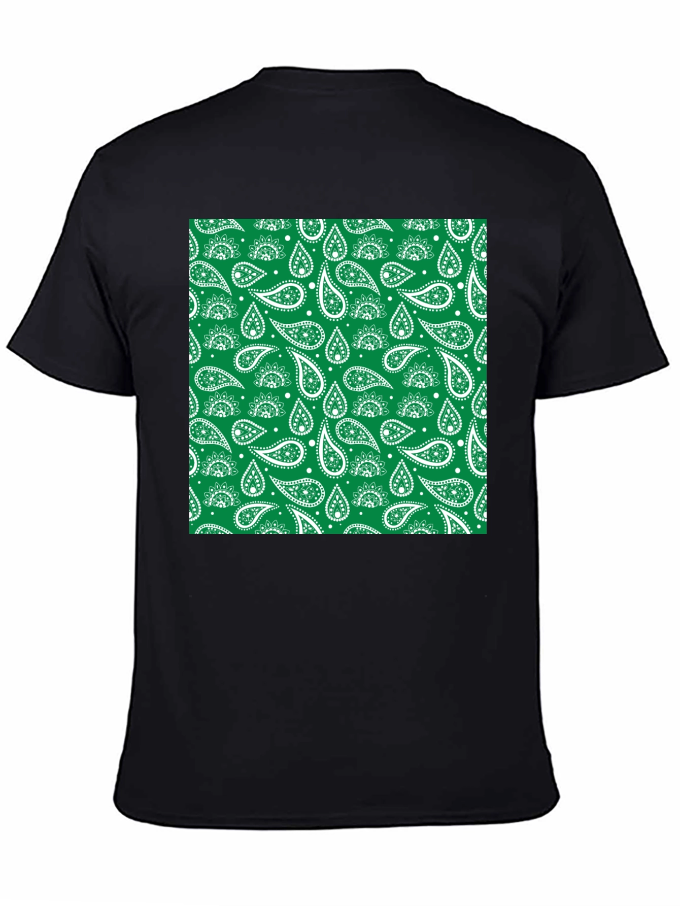 Green Paisley Print Black T-Shirt