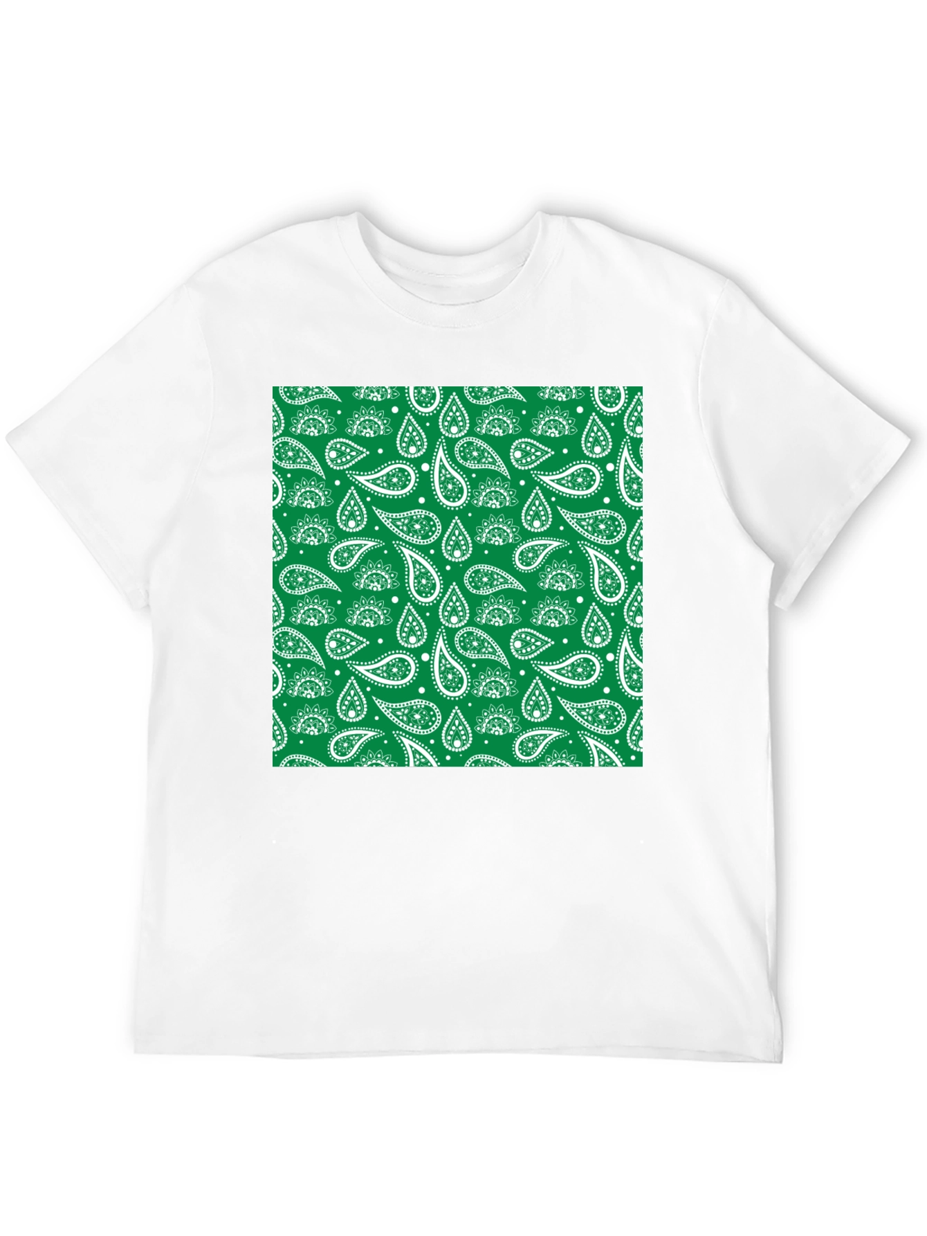 Green Paisley Print Black T-Shirt