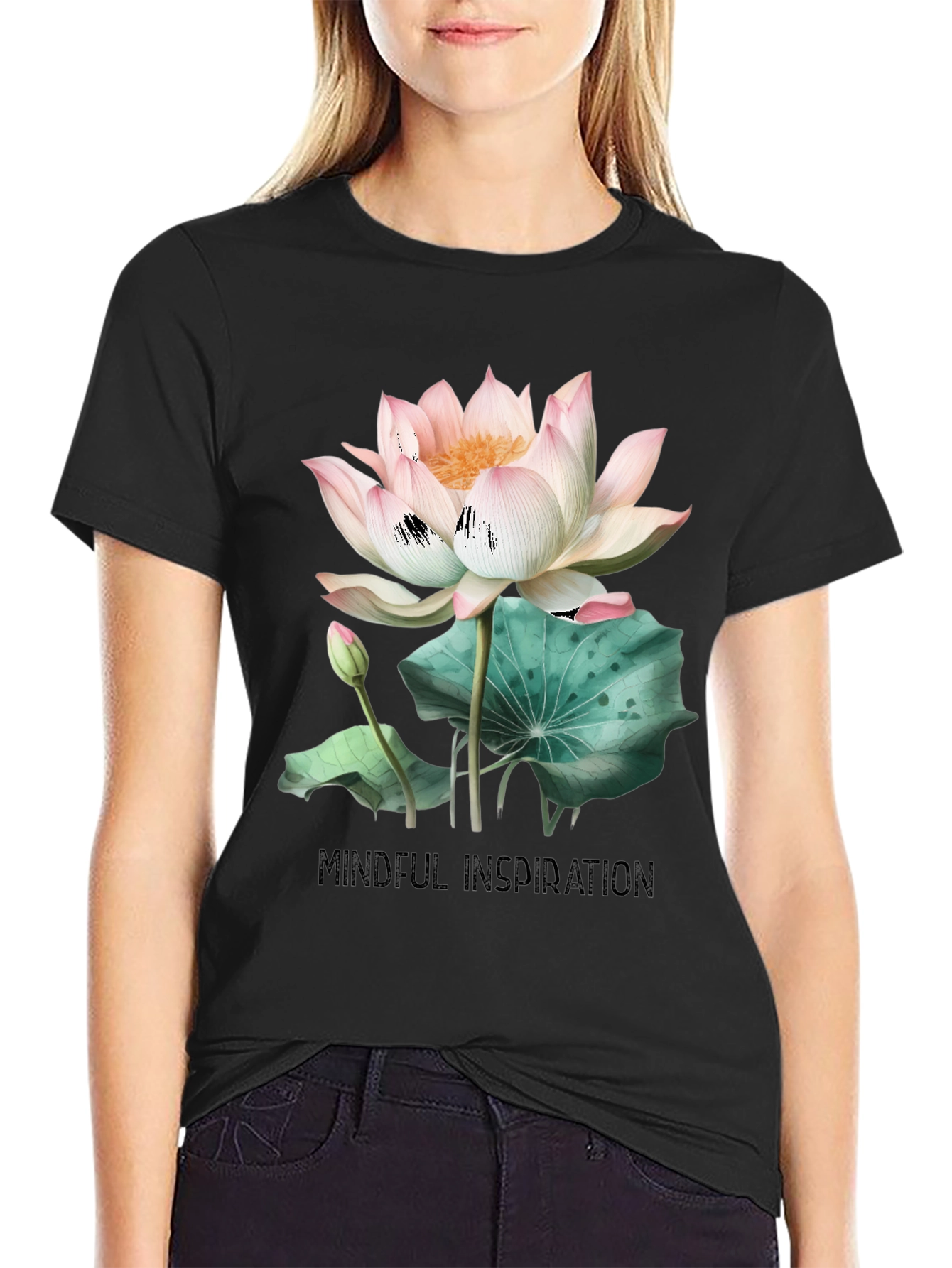 Mindful Inspiration Lotus Graphic Tee - Black